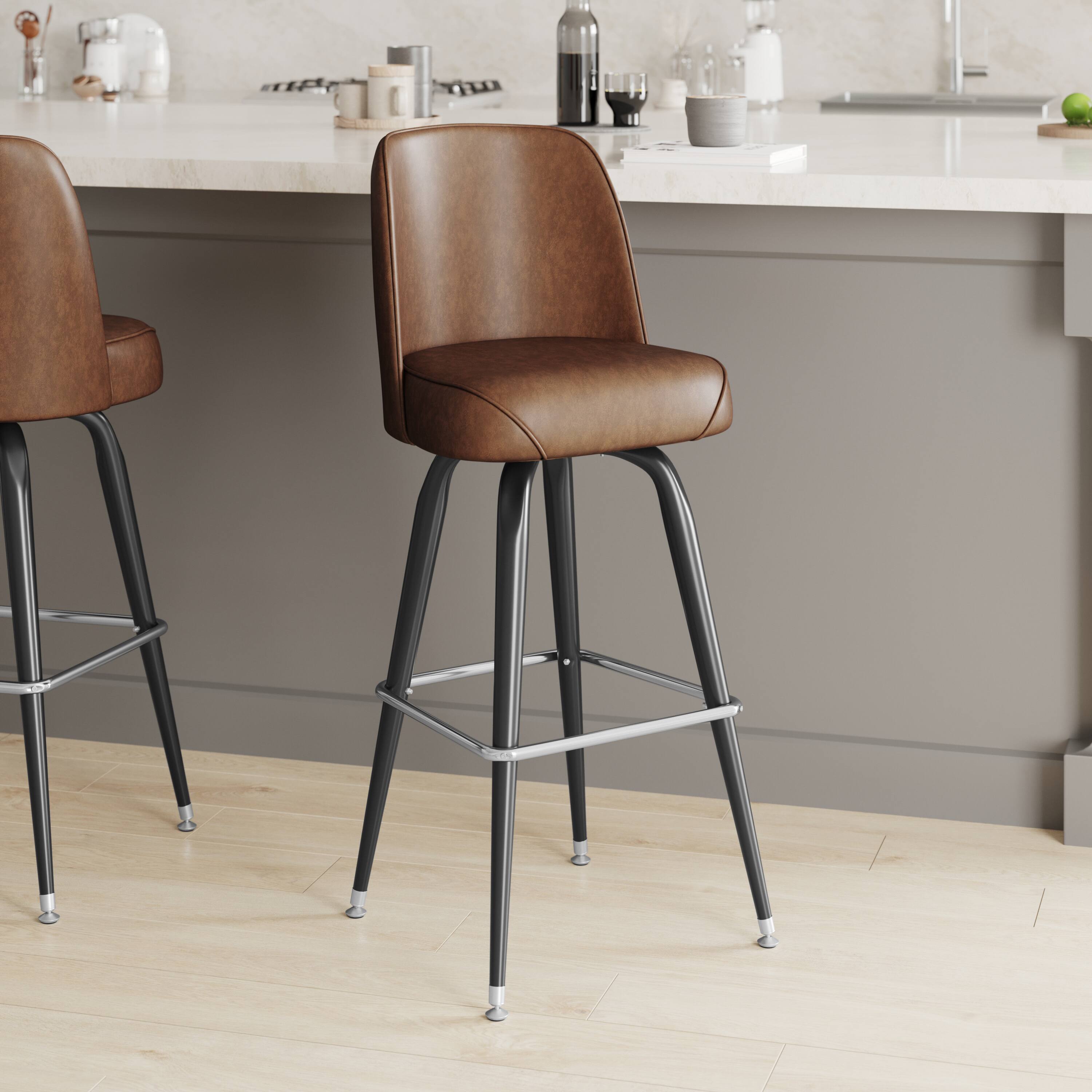 Alt View 1. Emma + Oliver - Metal Barstool with Swivel Bucket Seat - Weathered Brown.
