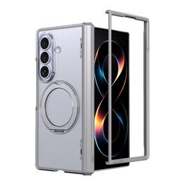 Dteck - Magnetic Case for Samsung Galaxy Z Fold8 Ultra with Aluminum Stand, Matte Shockproof Auto Spring Hinge Protective Cover - Gray