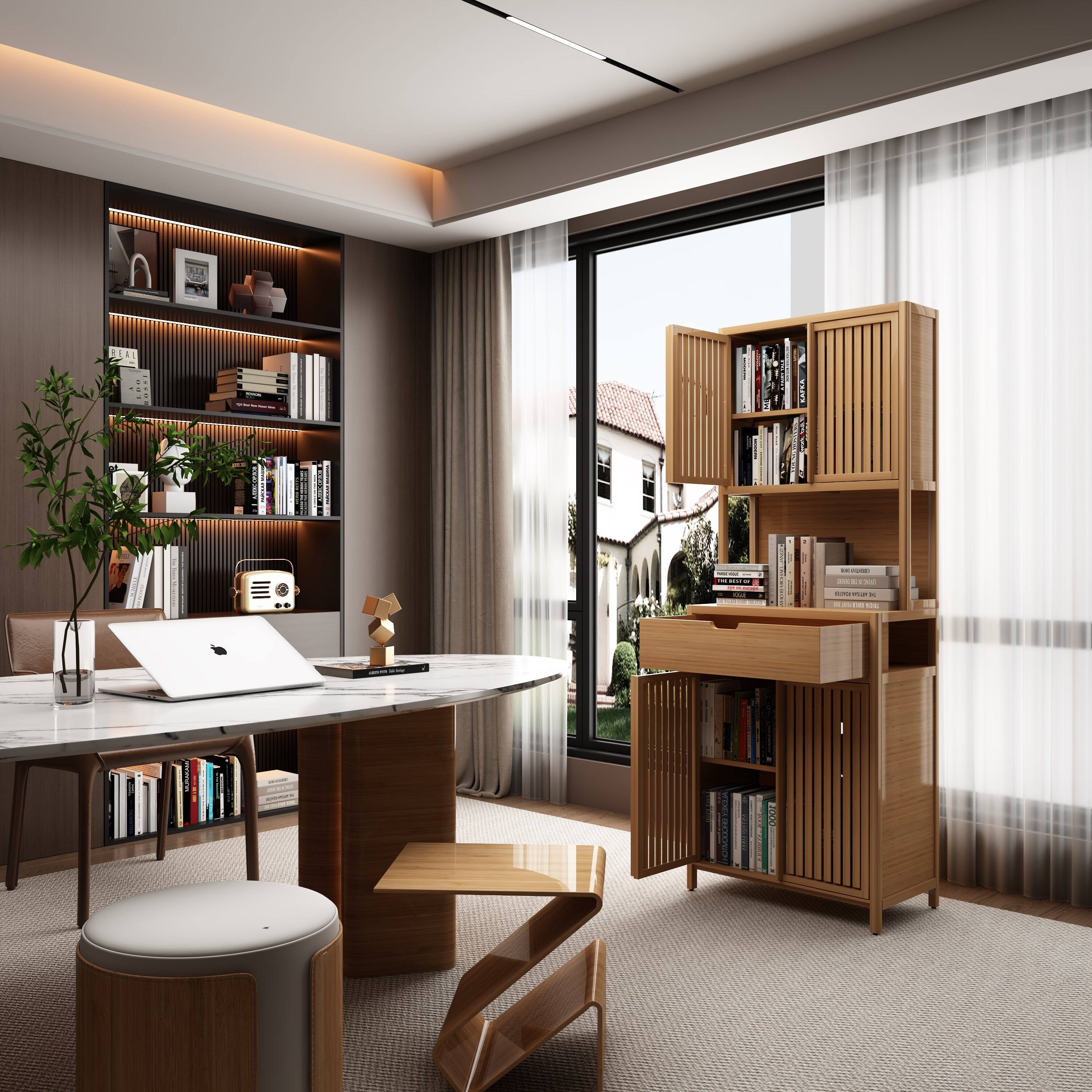 Alt View 4. Boyel Living - Seventy Two Inch Tall Bamboo Storage Cabinet with Double Doors Drawers for Home Storage - Natural.