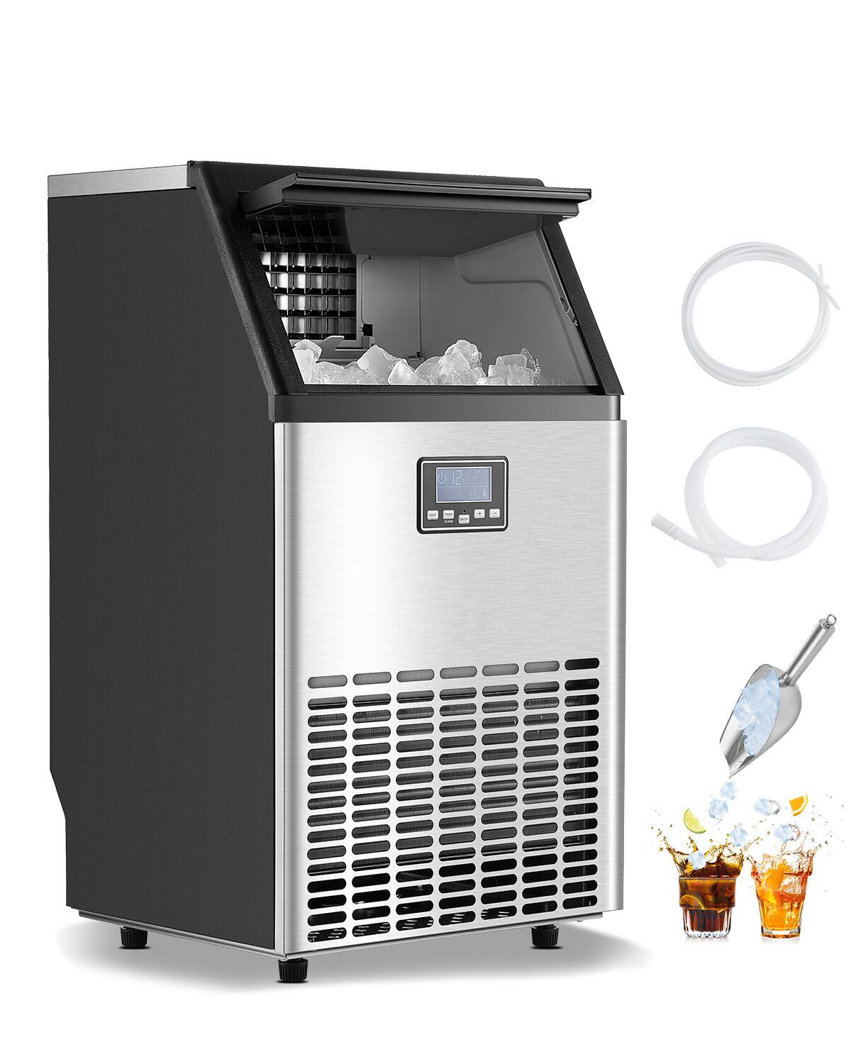 Front. VEVOR - 150lbs/24H Commercial Ice Maker, 45 Ice Cubes in 15 Minutes, with 33lbs Large Storage Capacity - Sliver.
