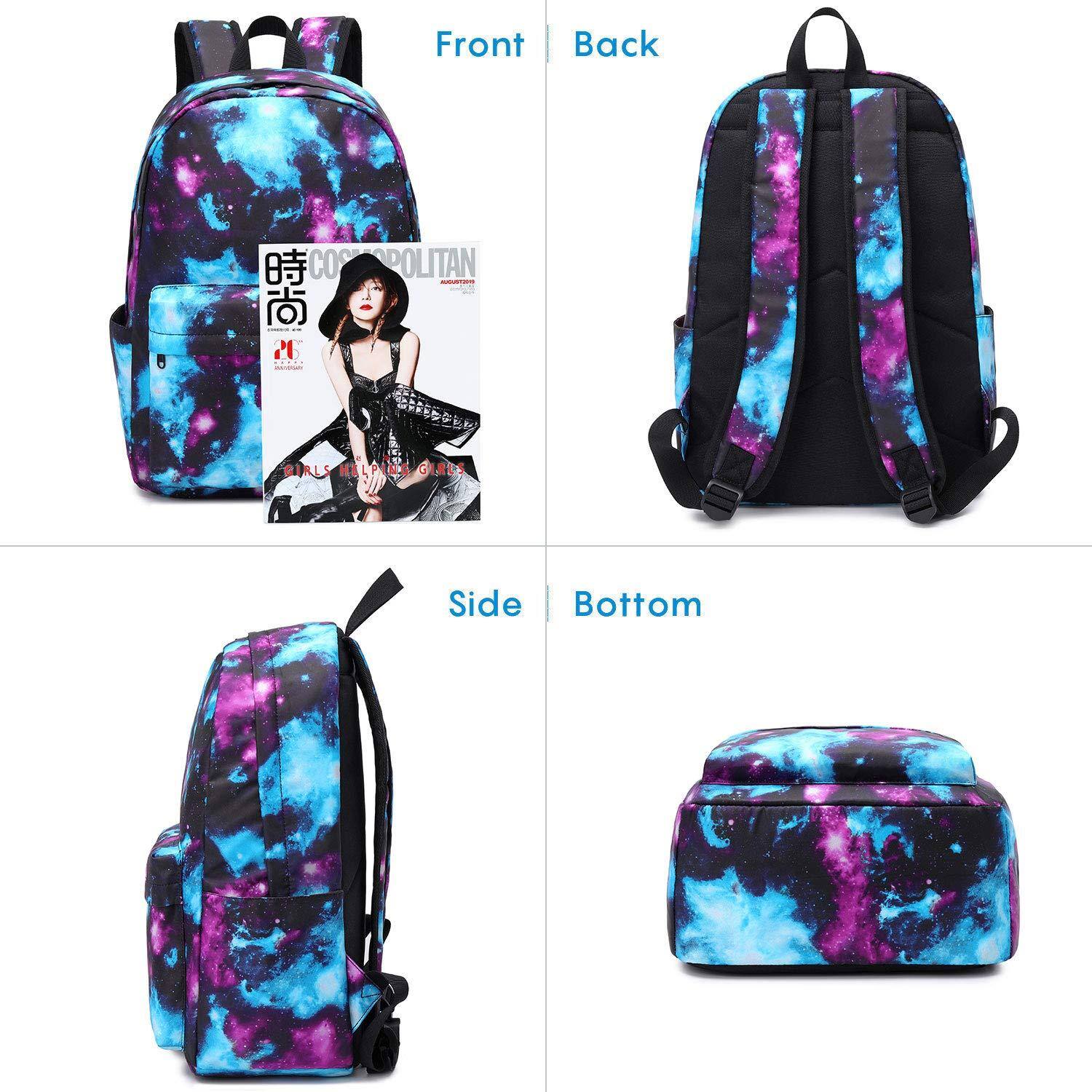 Stamp n Camp - School Backpack Teens Book Bags With Lunch Box And Pencil Bag Strawberry - Blue-black Galaxy