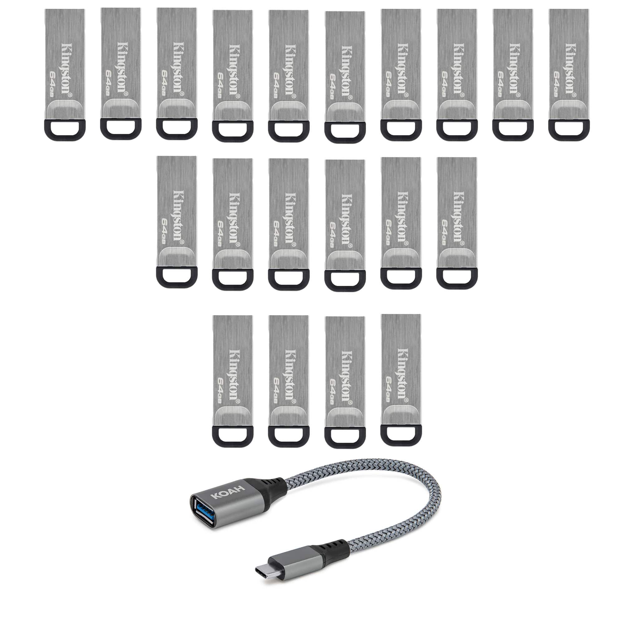 Kingston - 64GB DataTraveler Kyson Flash Drive (20-pack) with USB to USB-C Adapter - Silver