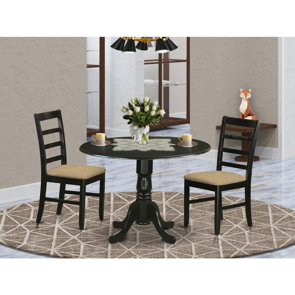 Back. East West Furniture - DLPF3-BLK-C 3 Pc Dining room set-Dining Table and 2 Dining Chairs - Black.
