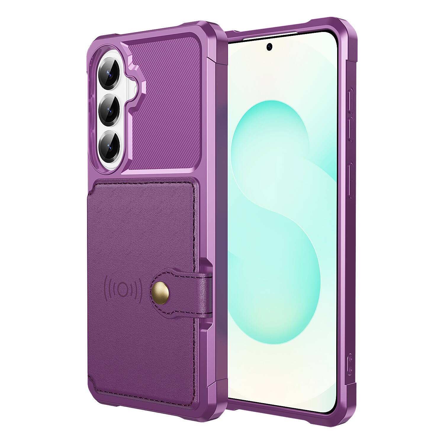 Angle. UUCOVER - Magnetic Card Slots Wallet Case for Samsung Galaxy S26 FE,Shockproof TPU+PU Leather Case Protective Folio Cover - Purple.