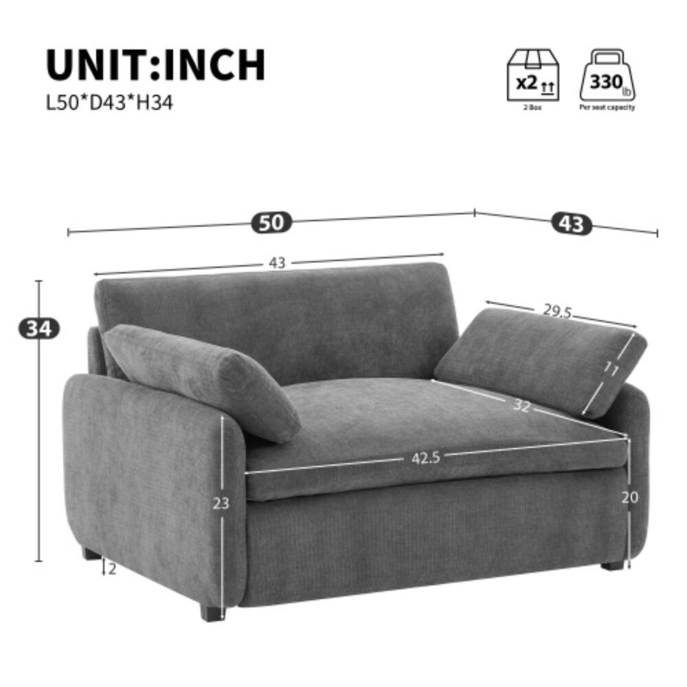 UNIT: INCH  
L50* D43* H34  
L50 D43 H34 x2  
11  
28mc  
2  
330 lb  
Per seat capacity  
50 43 43 34 29.5 11 32 42.5 23 20 12