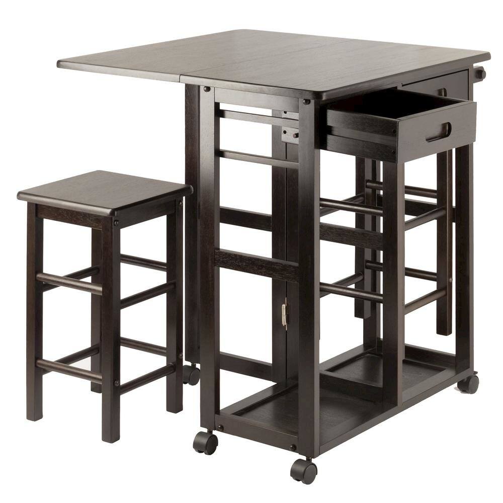 Alt View 1. FurniFact - Coffee Folding Dining Table with Chairs – Compact Foldable Set for Two - Coffee.