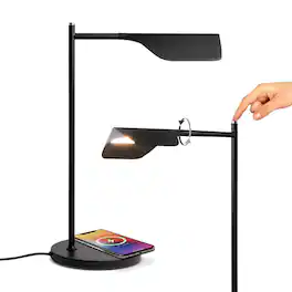 Brightech - Leaf LED Modern Industrial Arc Dimmable Bedside Nightstand Desk Lamp with Wireless Charging Pad - Classic Matte Black