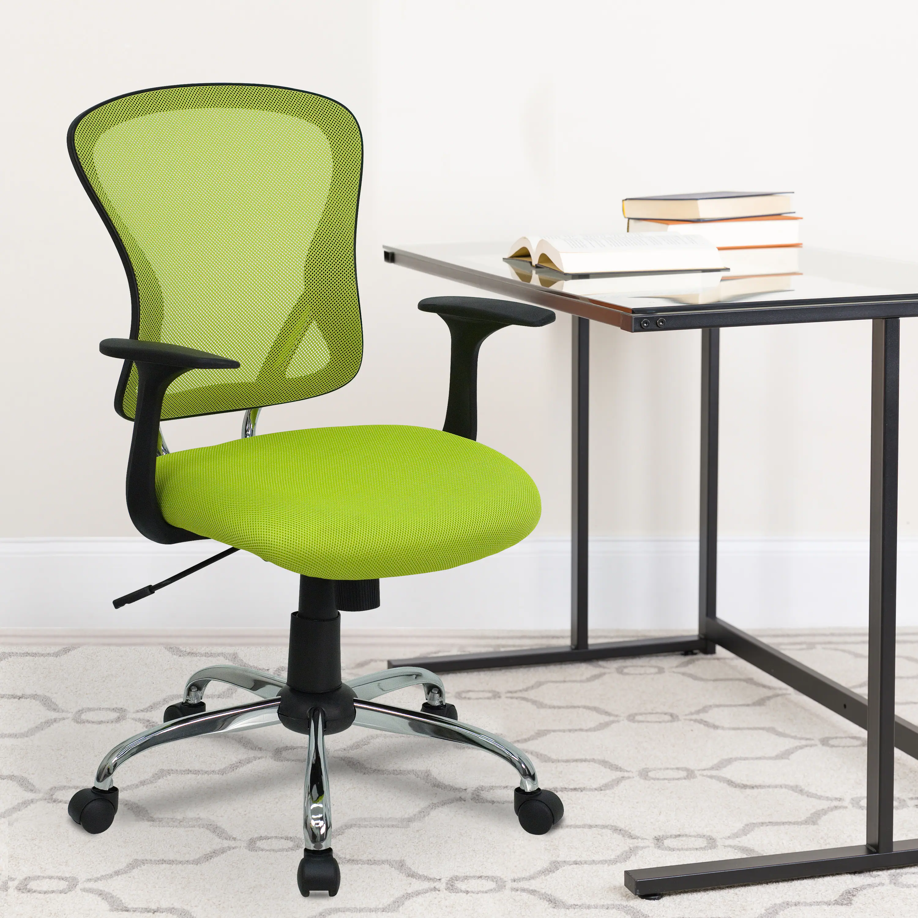 Alt View 1. Emma + Oliver - Mid-Back Mesh Swivel Task Office Chair with Chrome Base and Arms - Green.