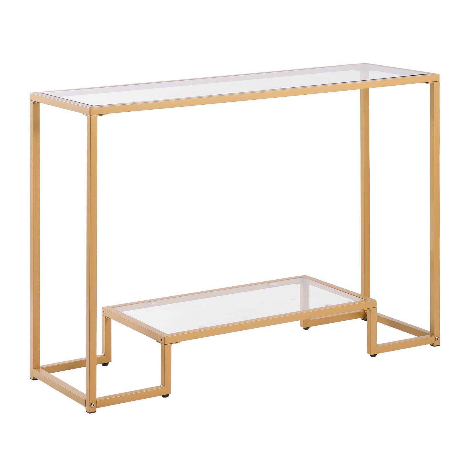 Alt View 5. VEVOR - 2-Tier Glass Console Table, Modern Rectangle Sofa Side Table with Tempered Glass Top and Iron Legs - Gold.