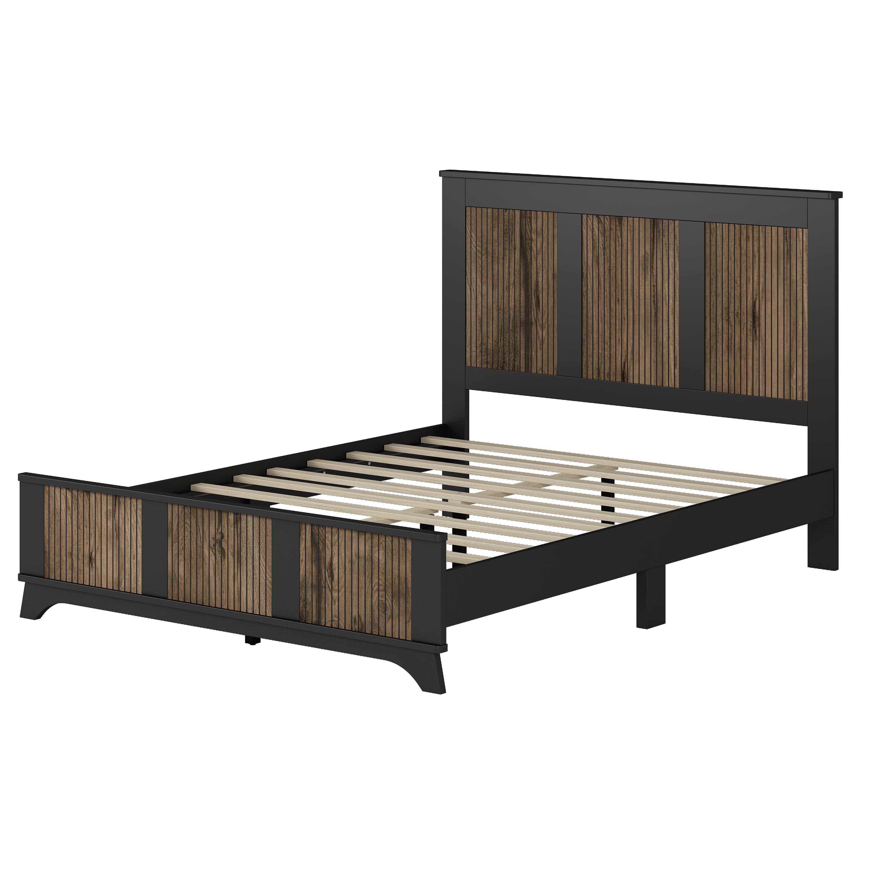 Alt View 1. Tiramisubest - Wooden Platform Queen Size Bed, Modern Platform Bed with Wooden Strip Stickers Decoration, Plywood Slats Support, Black - Black.