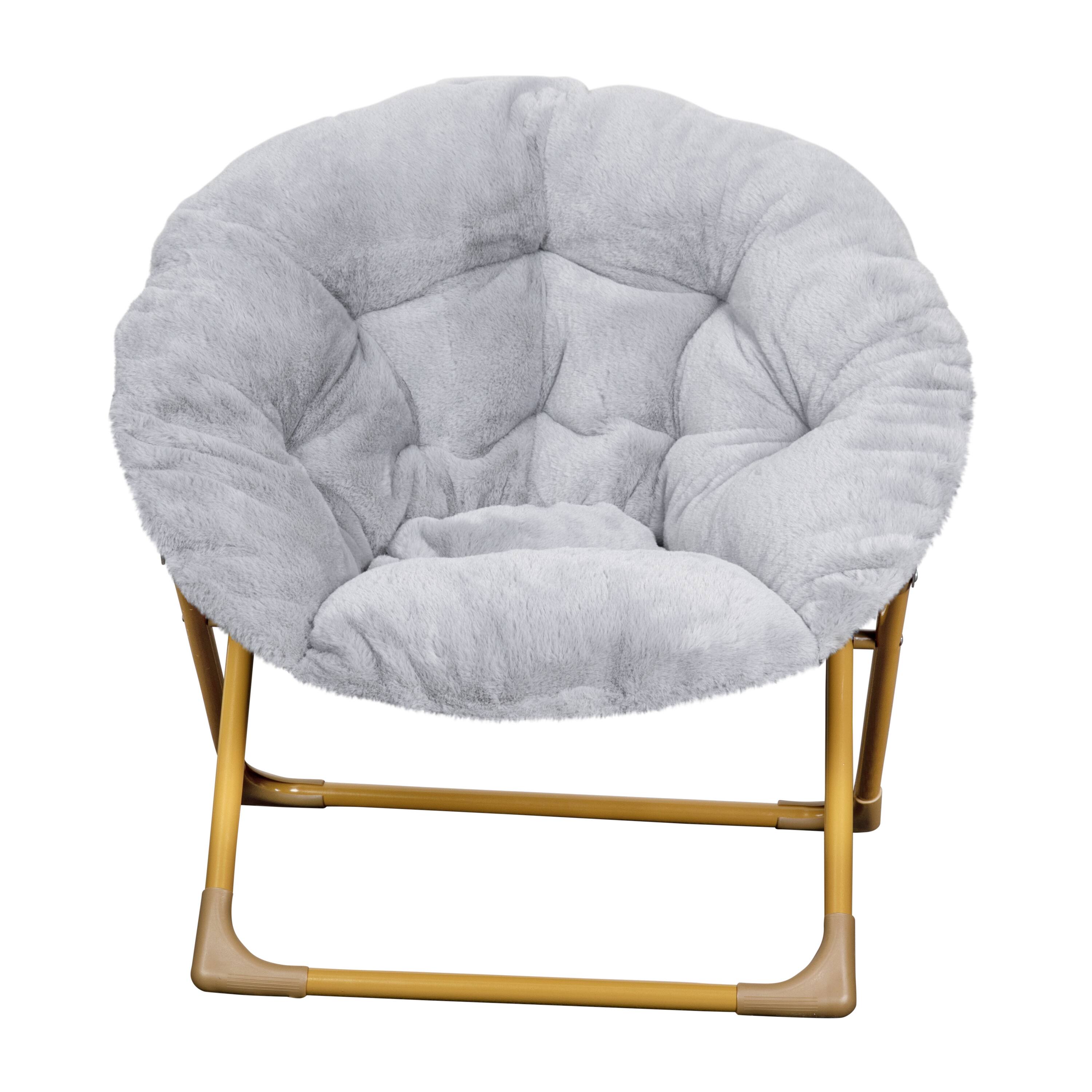 Alt View 10. Emma + Oliver - Io Kid's Folding Saucer Chair with Cozy Faux Fur Upholstery and Metal Frame for Playroom, Bedrooms, Nursery and More - Gray Faux Fur/Soft Gold Frame.