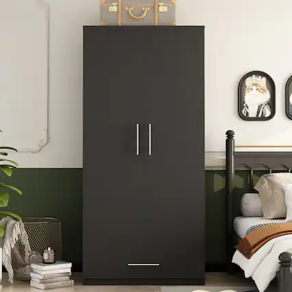 Front. FUFU&GAGA - Modern Minimalist Wardrobe – A Practical Blend of Storage Functionality and Space Aesthetics - Black.