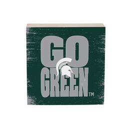 Evergreen Enterprises - Michigan State Spartans 6" Square Fan Chant Wood Block Shelf Sign - Multicolor