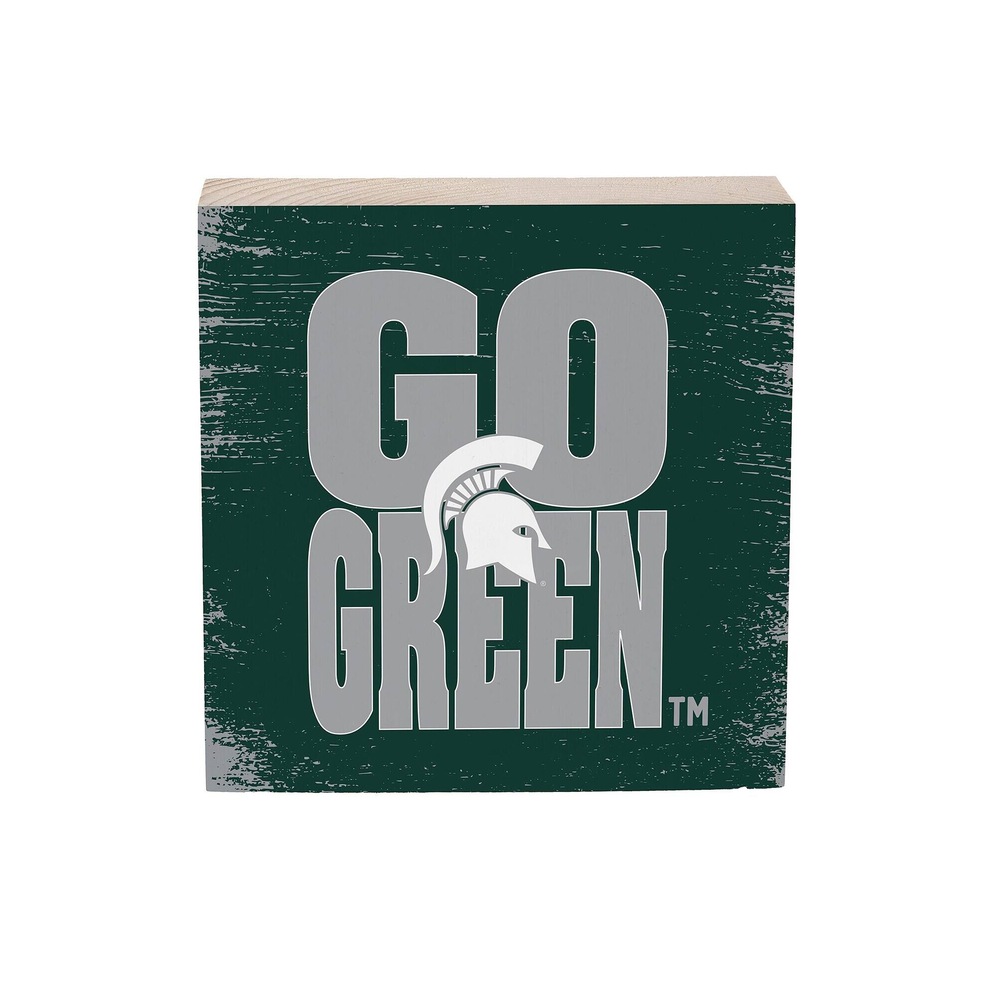 Michigan State Spartans 6" Square Fan Chant Wood Block Shelf Sign