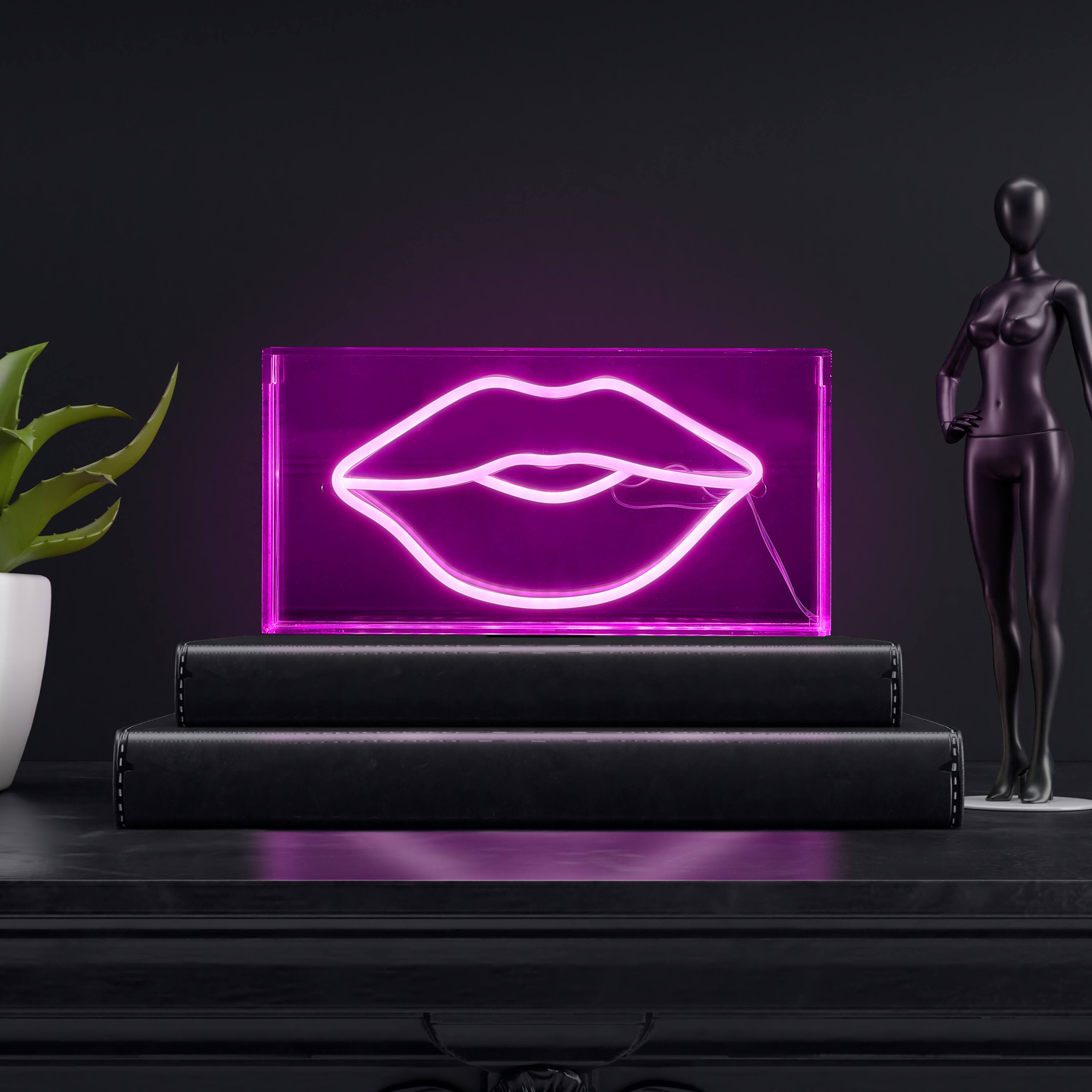 Alt View 1. Jonathan Y - Lips 11.88" X 5.88" Contemporary Glam Acrylic Box USB Operated LED Neon Light, Pink - Pink.