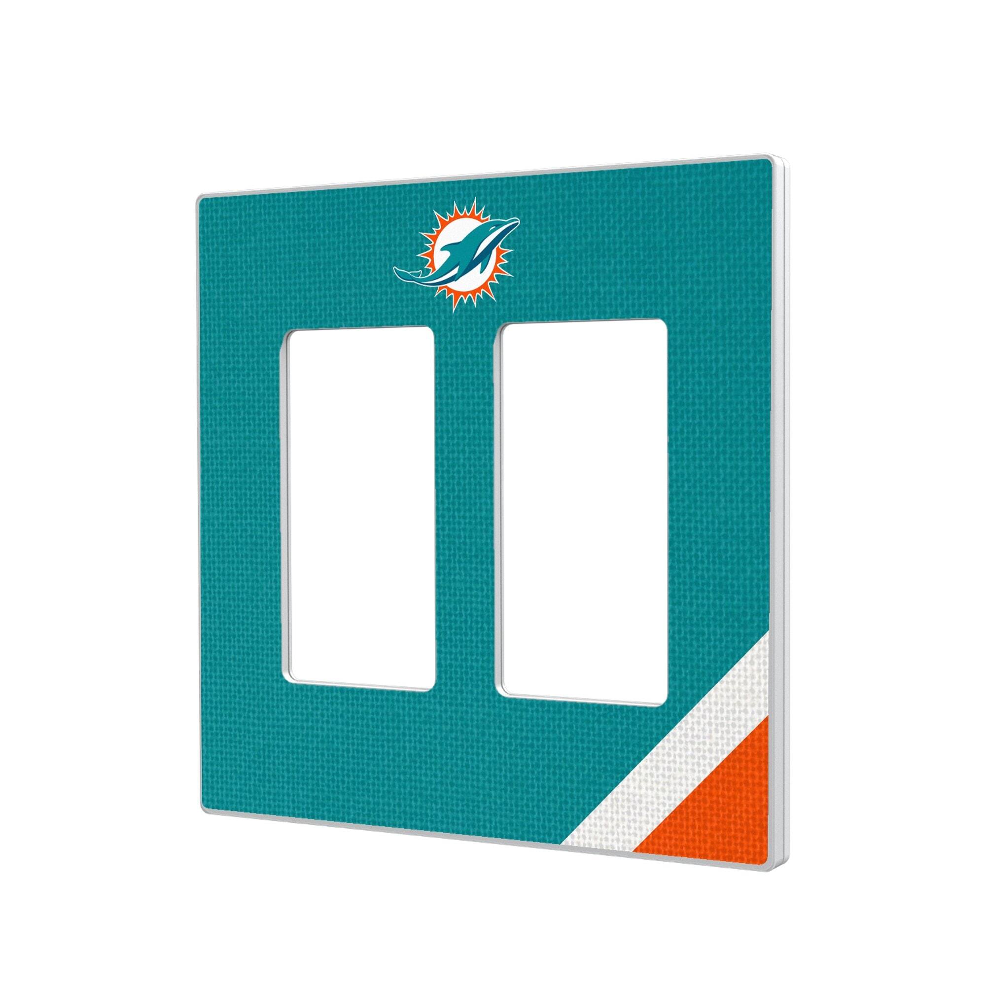 Front. Keyscaper - Miami Dolphins Diagonal Stripe Double Rocker Light Switch Plate - Multicolor.