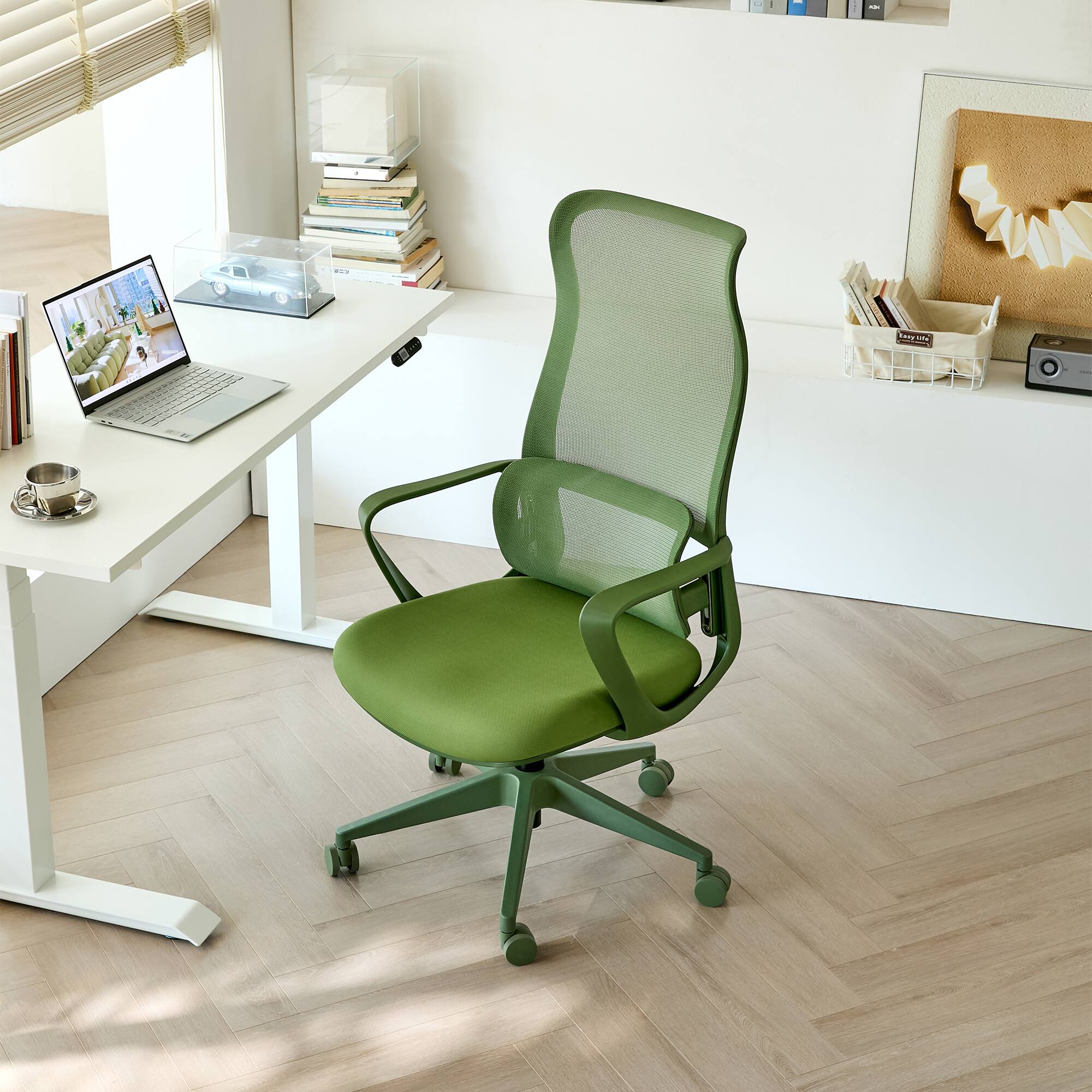 Angle. Anysun - Ergonomic Colorful High Back Mesh Computer Chair with Adjustable Lumbar Support, Molded Foam Seat, 350 lbs Capacity - Green.