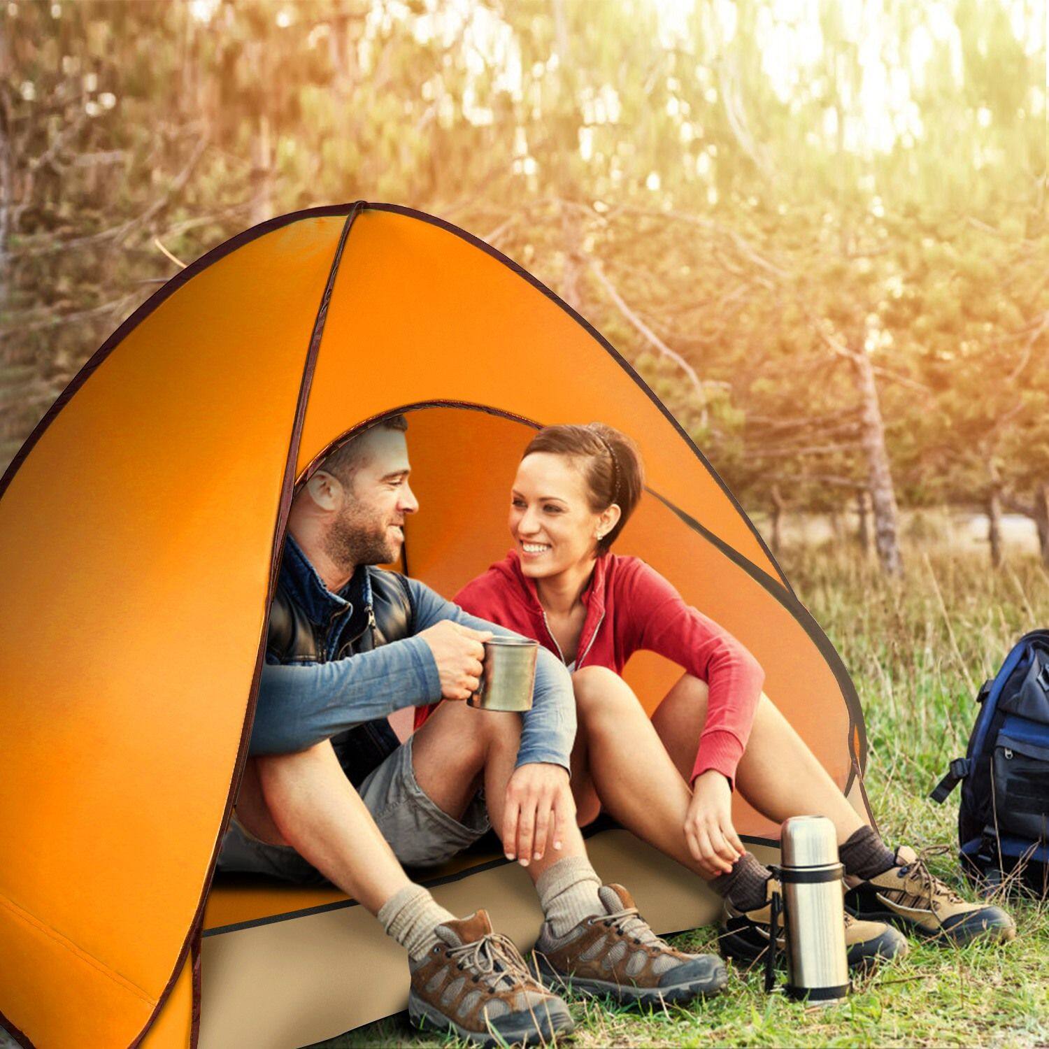 Back. Loheer - Loheer Pop Up Beach Tent Sun Shade Shelter Anti-UV Waterproof Automatic Canopy for 2-3 Man Portable Sun Shelter Orange - Orange.