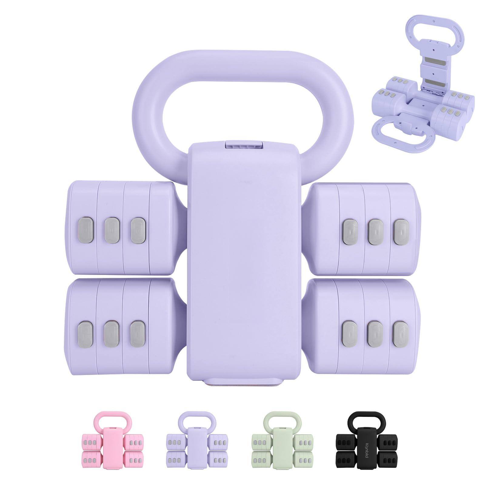 Front. Refined Abode Design - Adjustable Dumbbell Set Of 2 1 Free Weights Dumbbells For Women With Fast Adjustment Each Hand Home Gym - Purple.
