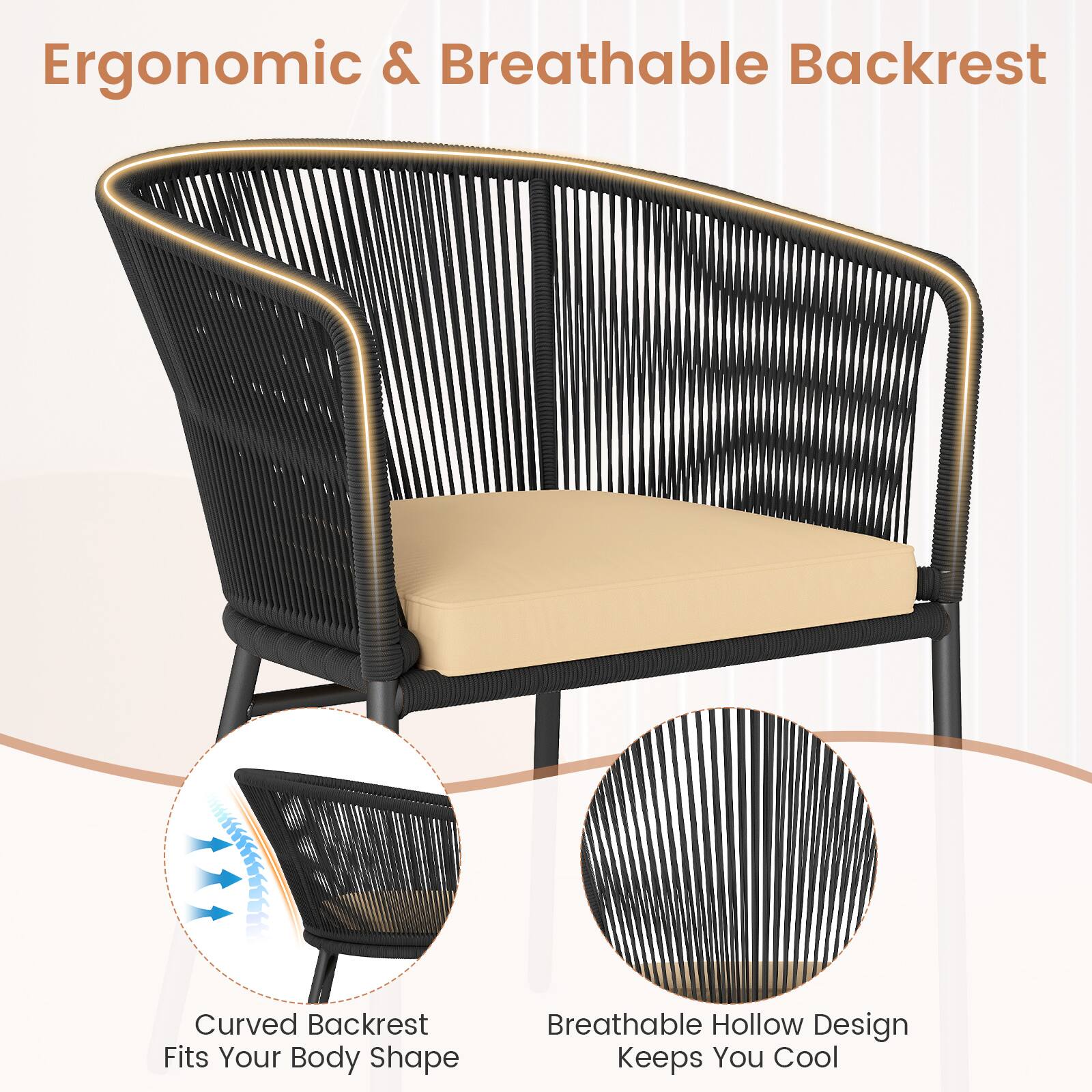 Ergonomic & Breathable Backrest

Curved Backrest Fits Your Body Shape

Breathable Hollow Design Keeps You Cool