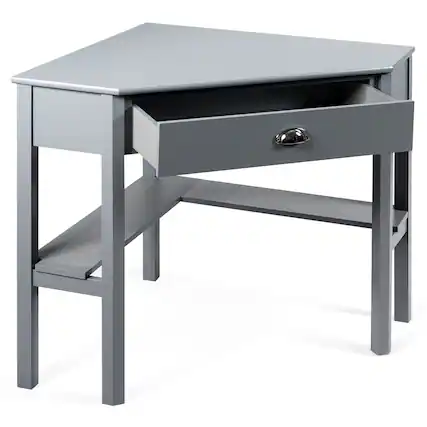 Front. Costway - Costway Triangle Computer Desk Corner Office Desk Laptop Table w/ Drawer Shelves - Gray.