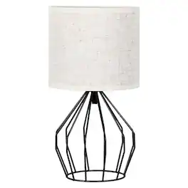 Oumilen - 13.8In Black Metal Frame Table Lamp with Linen Shade Modern Geometric Bedside Lamp