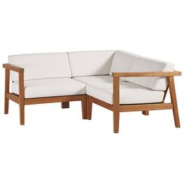 Modway - Bayport 3-Piece Outdoor Patio Teak Wood Sectional Sofa Set - Natural White
