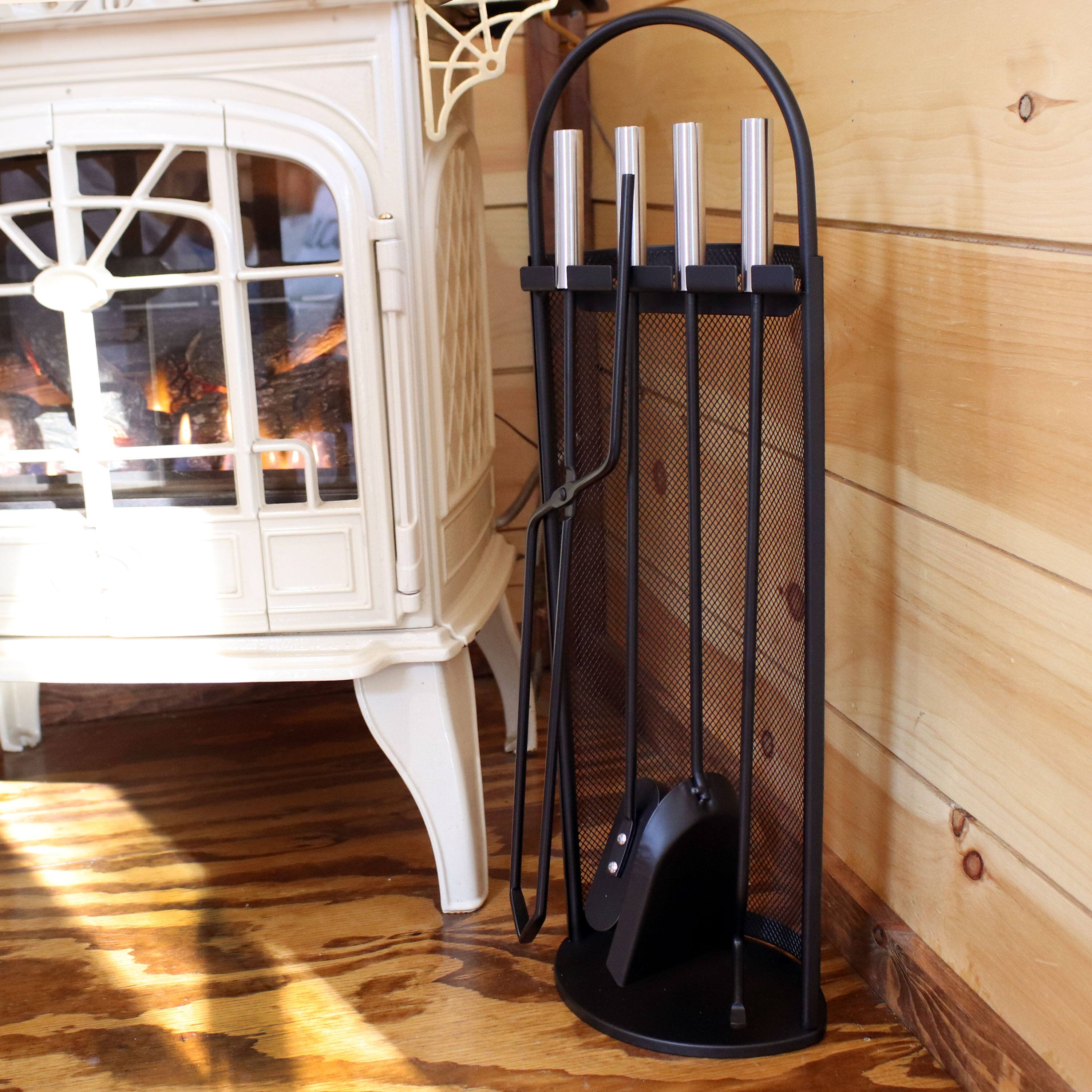 Alt View 4. Sunnydaze - 4-Piece Fireplace Tool Set with Mesh Shroud Holder - Black.