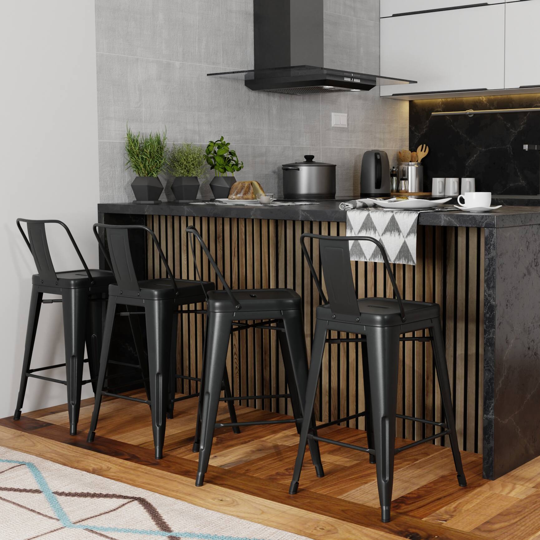 Left. Simpli Home - Rayne Metal Counter Height Stool (Set of 4) - Black.