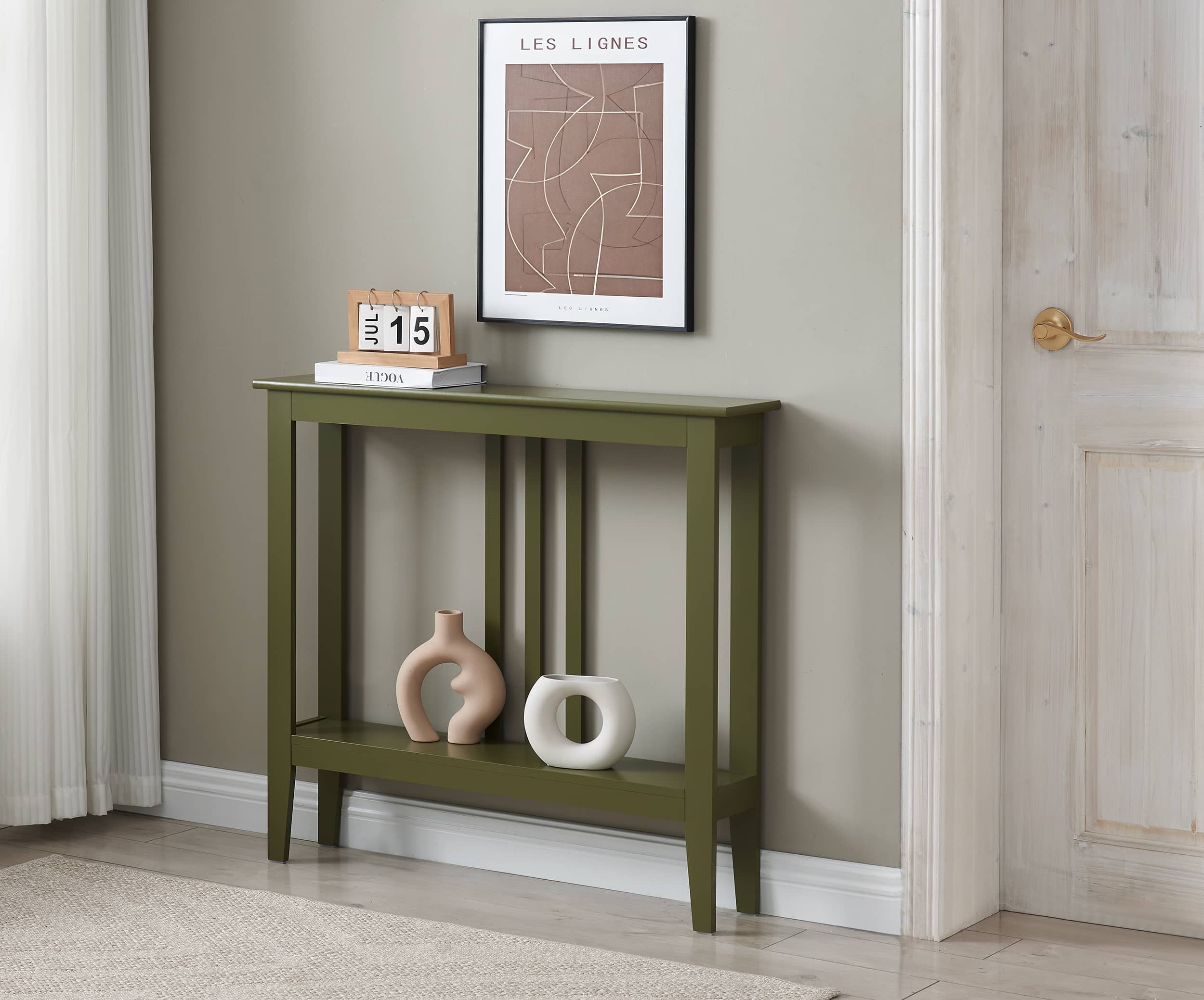 Kings Brand Furniture - Entryway Table - Narrow Console Table - Console Table with Storage - Dark Green