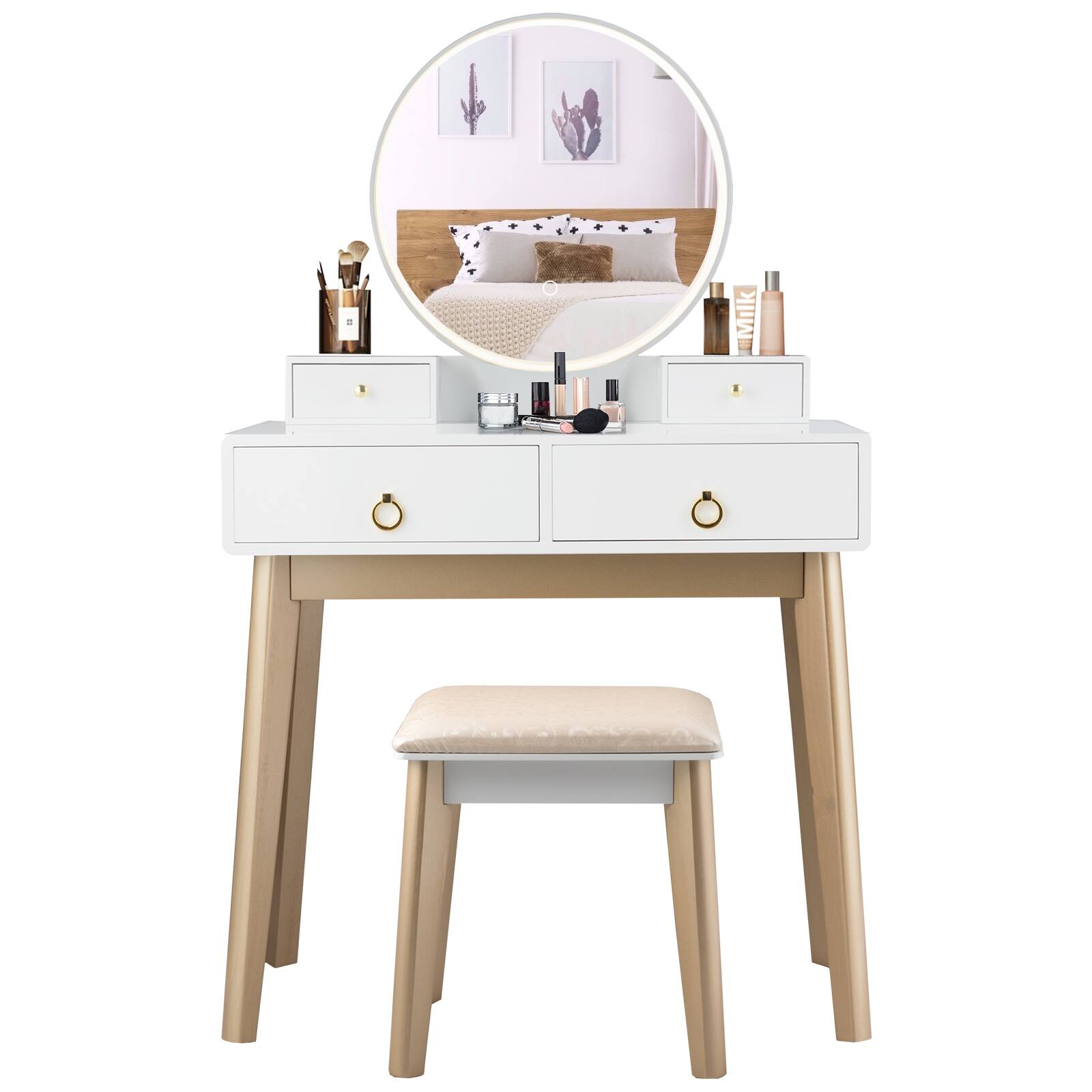 Front. Ecooso - Touch Screen Makeup Vanity Table with Dimmable Mirror and 3 Lighting Modes for Glam Setup - White.