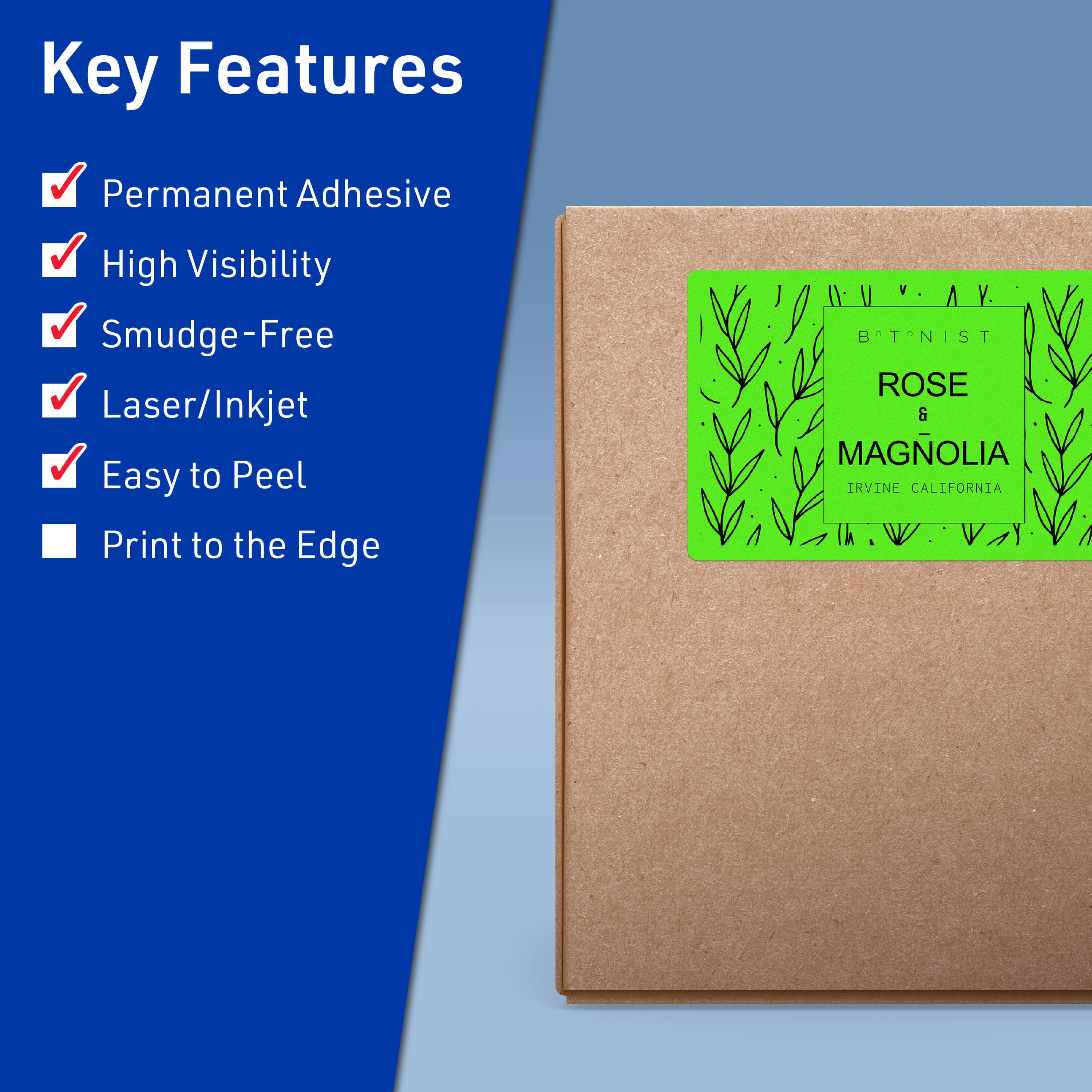 Key Features  
- Permanent Adhesive  
- High Visibility  
- Smudge-Free  
- Laser/Inkjet  
- Easy to Peel  
- Print to the Edge  

BTNIST  
ROSE & MAGNOLIA  
IRVINE CALIFORNIA