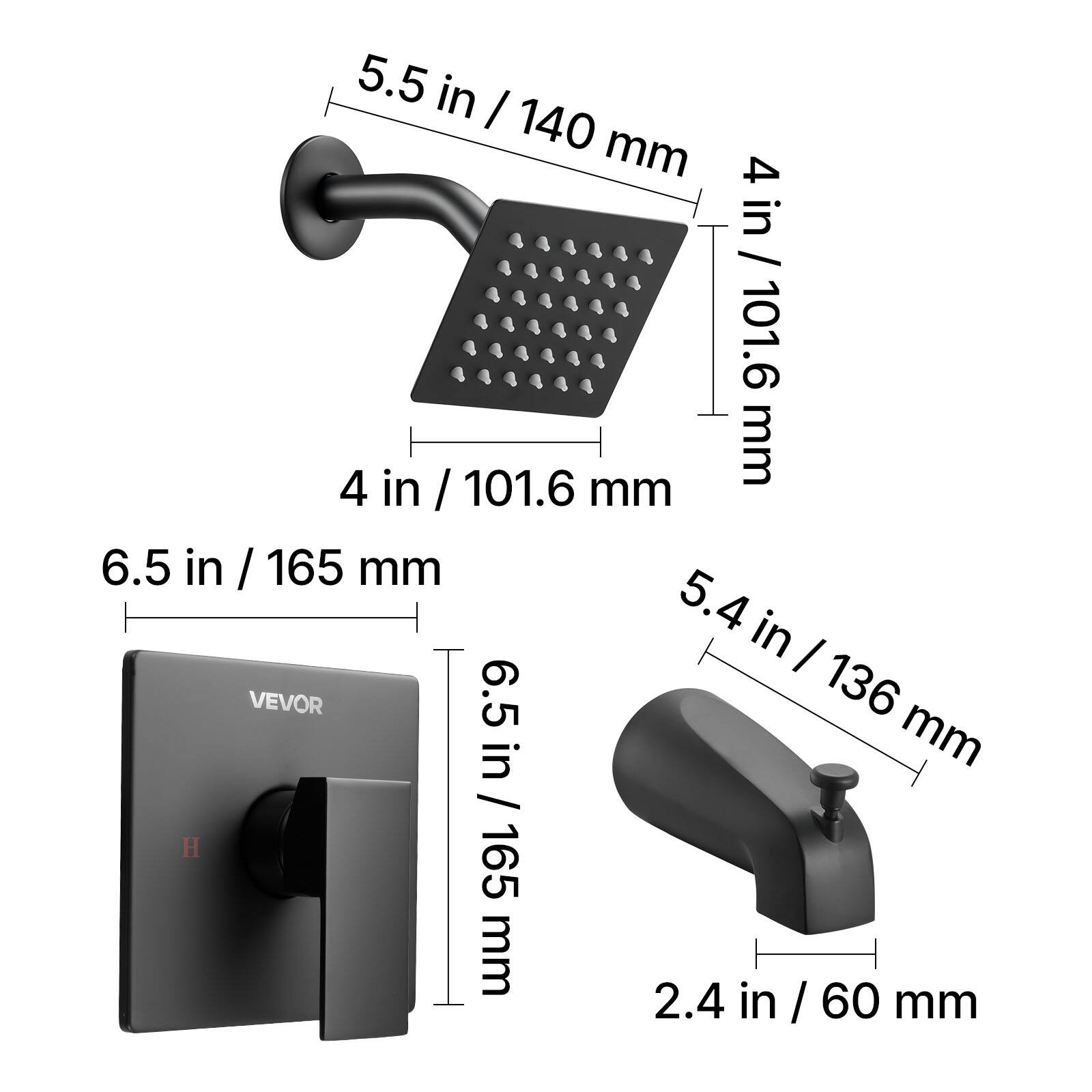 - 5.5 in / 140 mm
- 4 in / 101.6 mm
- 6.5 in / 165 mm
- 5.4 in / 136 mm
- 2.4 in / 60 mm