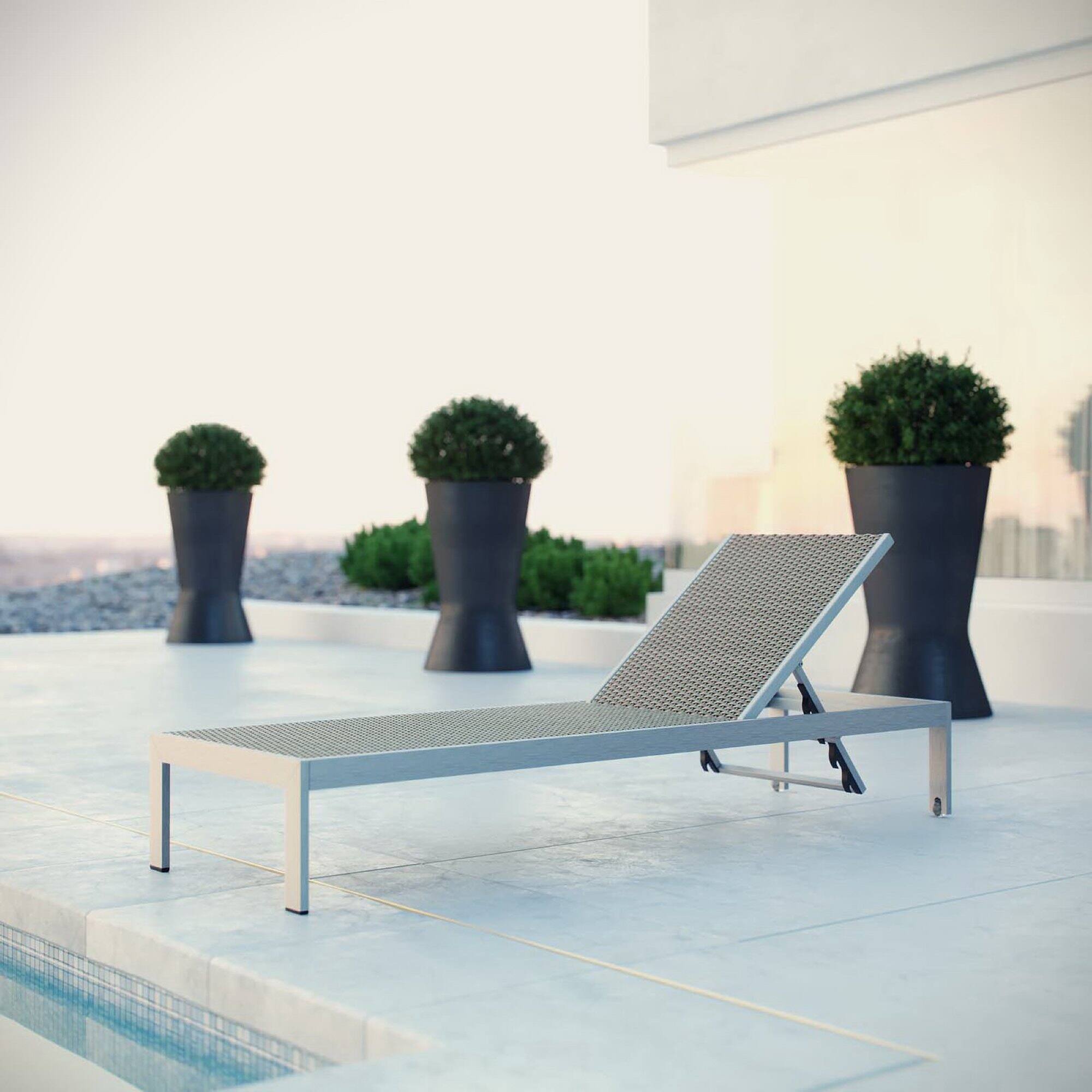 Shore Outdoor Patio Aluminum Rattan Chaise by Modway - Silver Brown Gray