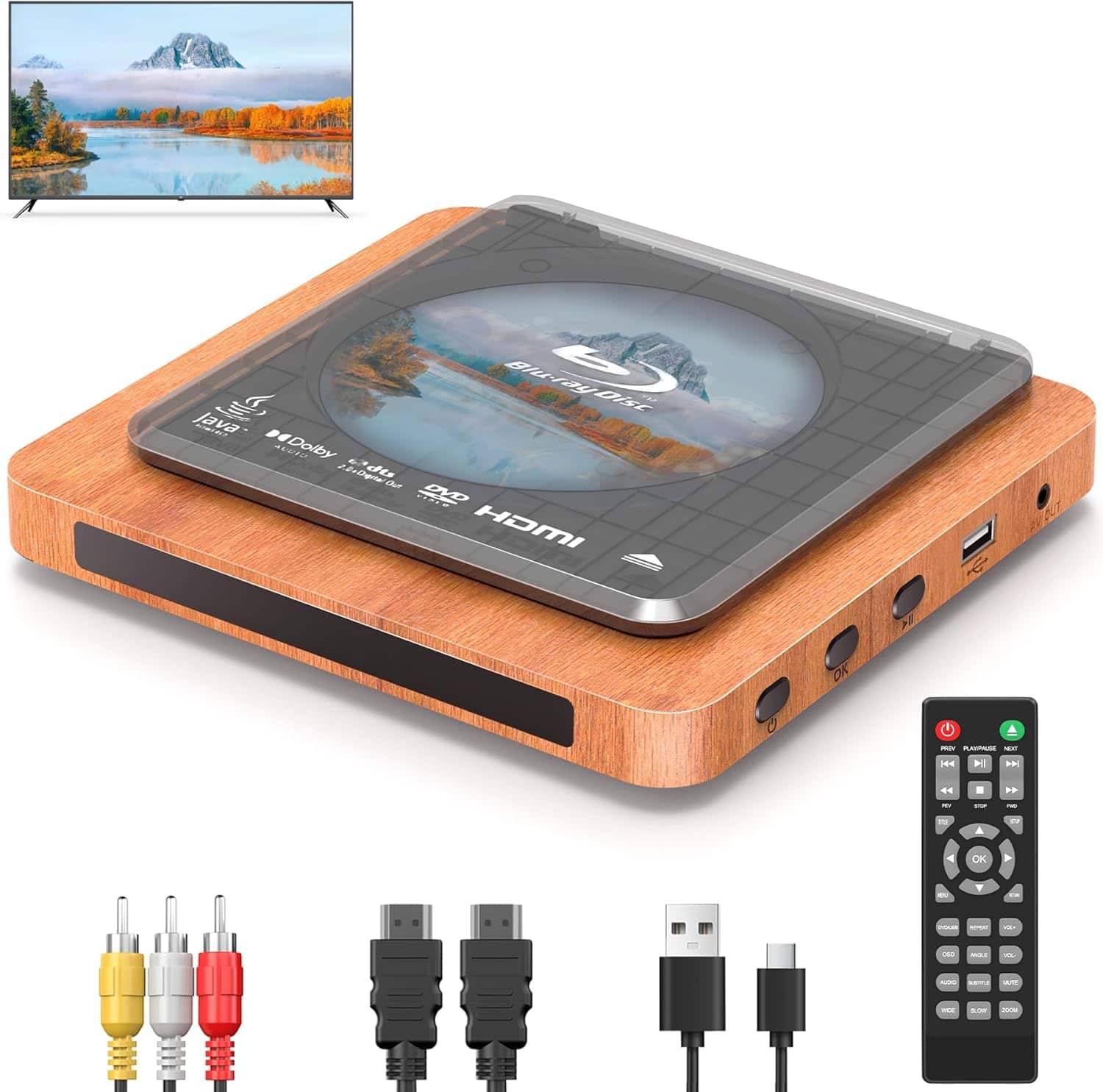 Vulpecula Spade - Blu-ray Player with HDMI/AV Cables & Remote, Dolby Audio/DTS, 1080P | Plays Blu-ray A1, All DVDs (PAL) | USB