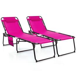 Gymax - 2PCS Folding Chaise Lounge Chair w/Comfortable Headrest Easy Folding Design - Pink