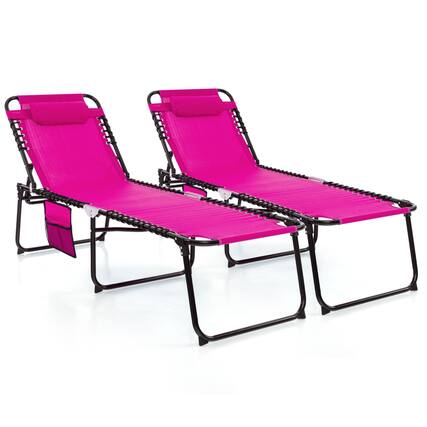 Front. Gymax - Gymax 2PCS Folding Chaise Lounge Chair w/Comfortable Headrest Easy Folding Design - Pink.