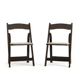 Emma + Oliver - 2 Pack Wedding Party Event Wood Folding Chair with Vinyl Padded Seat - Fruitwood