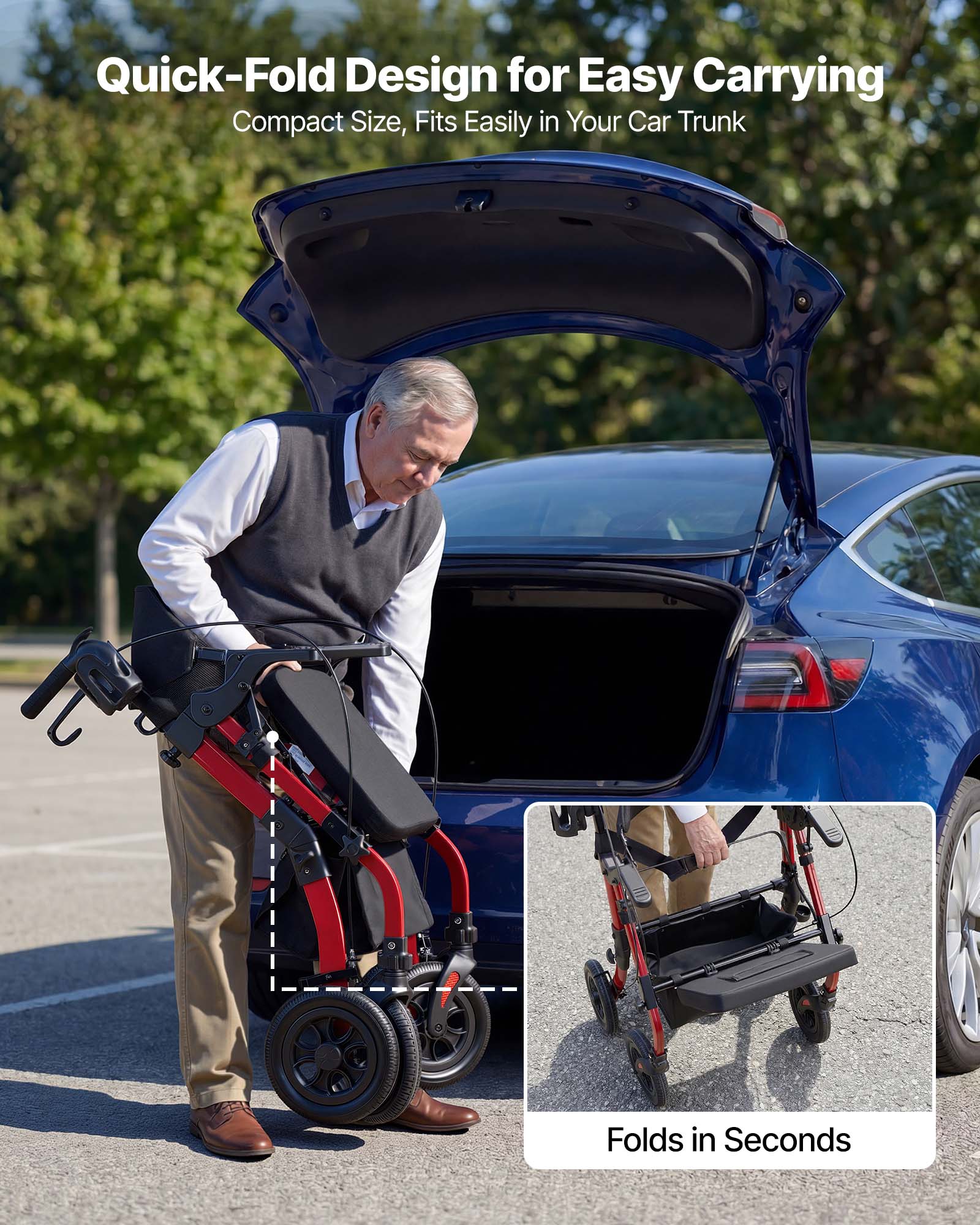 Quick-Fold Design for Easy Carrying  
Compact Size, Fits Easily in Your Car Trunk  
Folds in Seconds