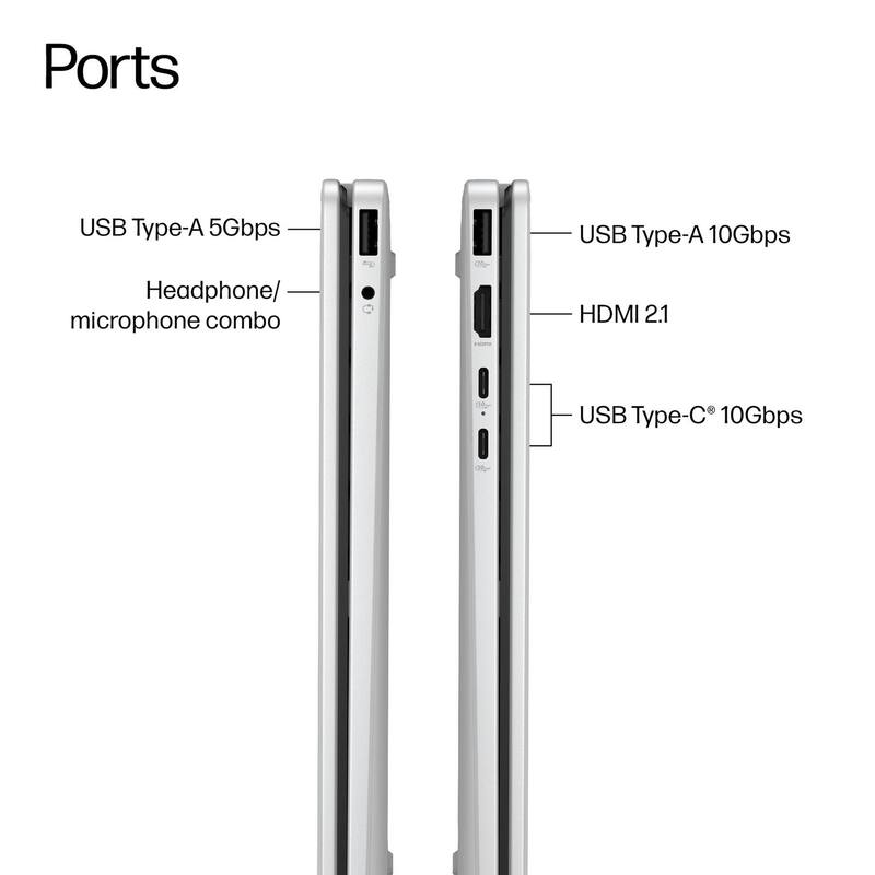 Ports  
- USB Type-A 5Gbps  
- Headphone/microphone combo  
- USB Type-A 10Gbps  
- HDMI 2.1  
- USB Type-C 10Gbps