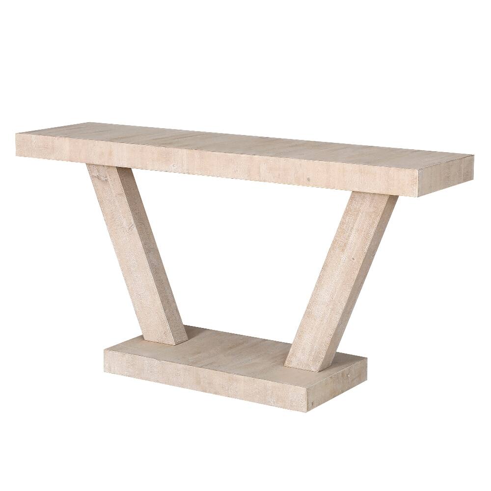 Alt View 4. Loheer - Loheer 60 inch vintage console table, distressed wood entryway bench with two tier storage, antique natural - Antique Natural.