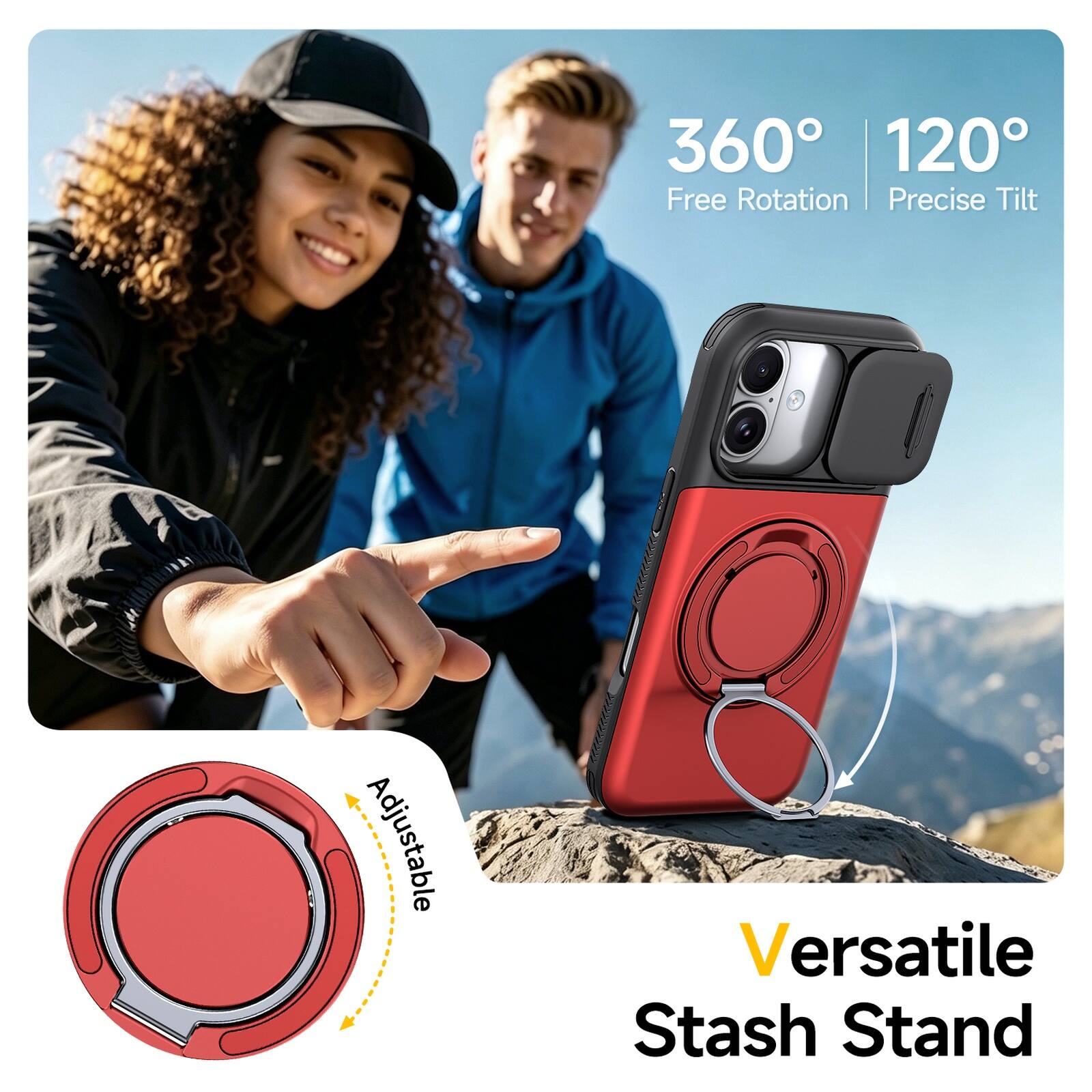 360° 120° Free Rotation | Precise Tilt  
Adjustable  
Versatile Stash Stand