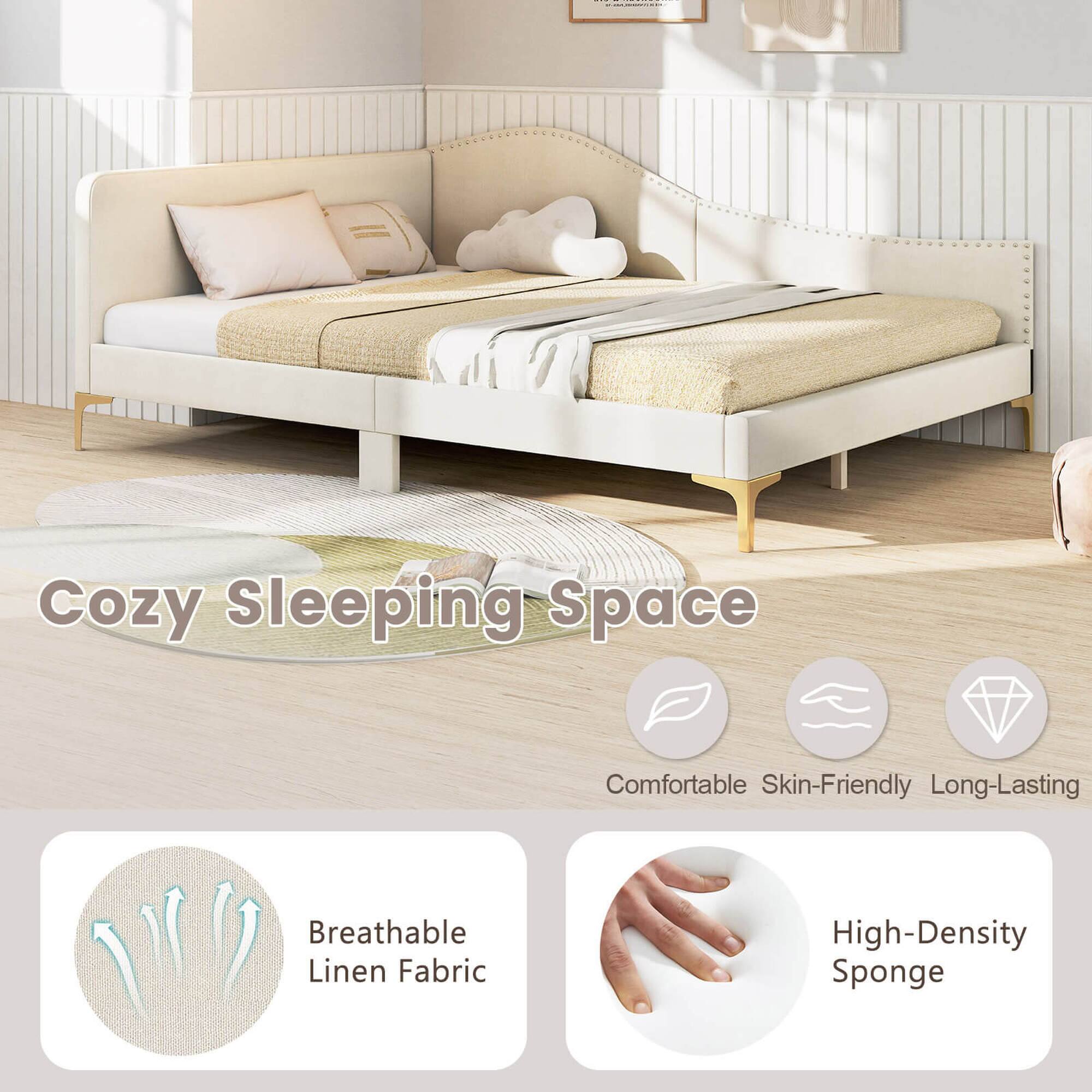 Cozy Sleeping Space: Comfortable, Skin-Friendly, Long-Lasting, Breathable Linen Fabric, High-Density Sponge.