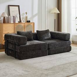 Kadyn - Convertible Compression Sofa, Fixed-Frame Floor Bed with Boneless Chenille Sectional Design, Black - Black