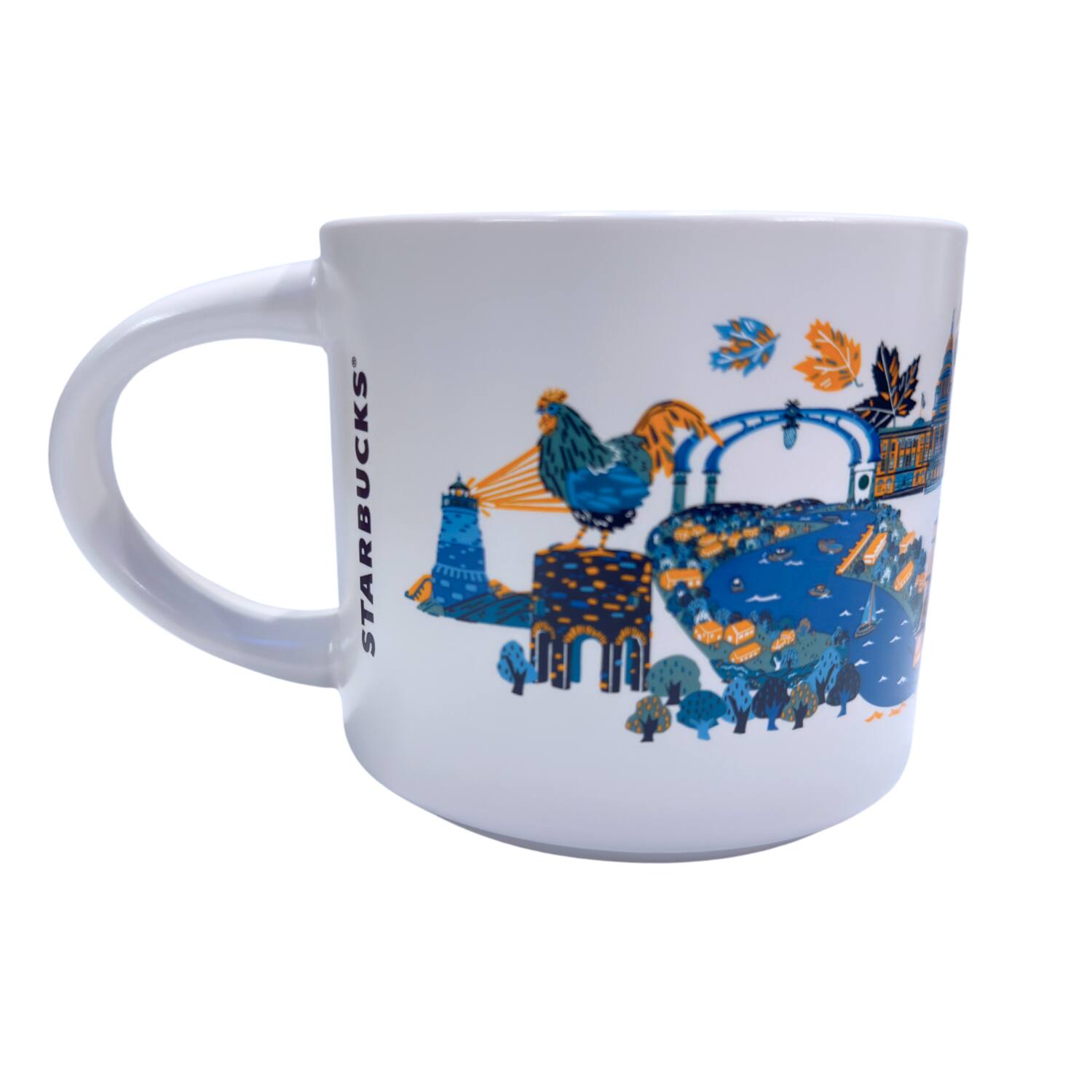 Angle. Starbucks - Starbucks Discovery Series Rhode Island Ceramic Mug, 14 Oz - Blue.