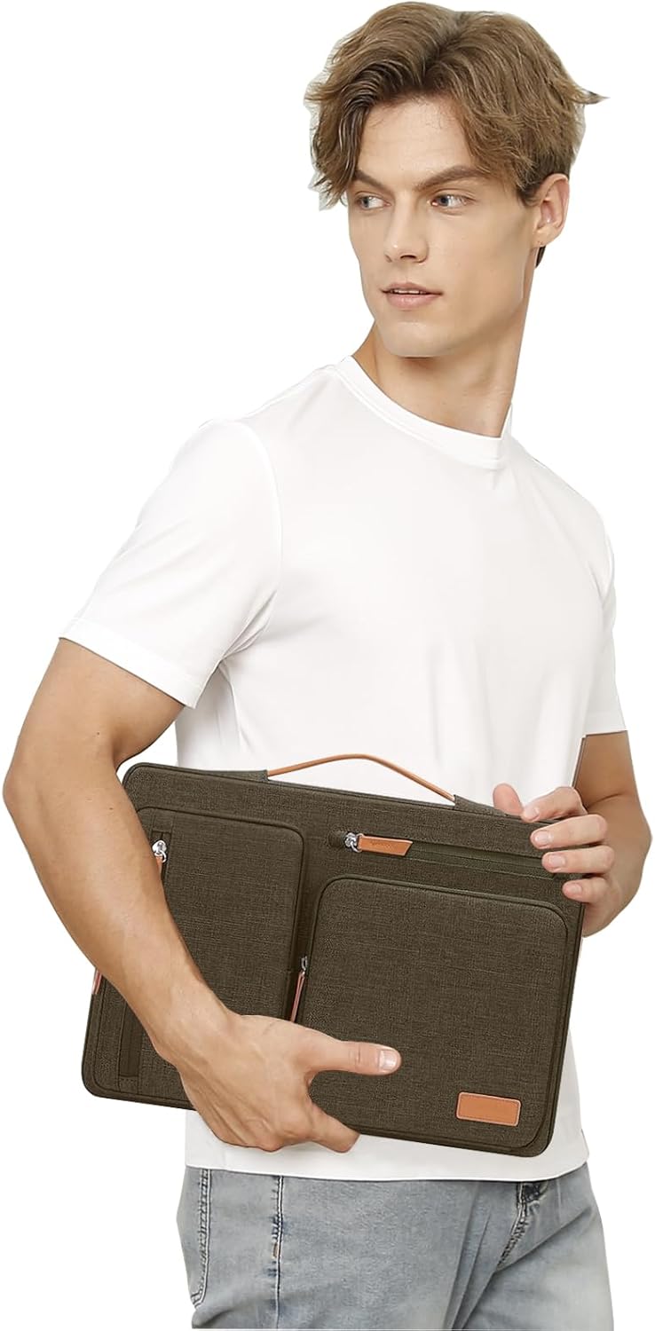 Alt View 2. mosiso - 360 Protective Laptop Handbag Sleeve 15 inch for MacBook Air 15 M4 M3 M2 / Pro 15 Dell XPS Plus - Carob Brown.