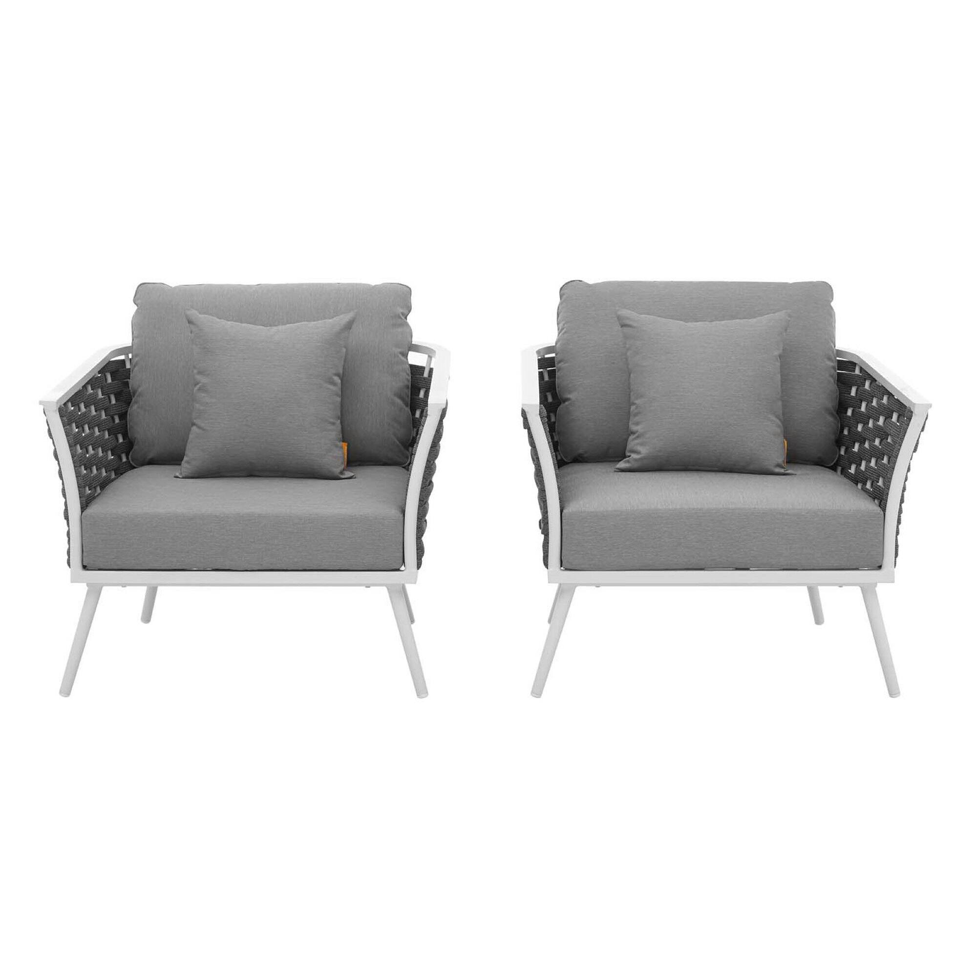 Left. Modway - Stance Outdoor Patio Aluminum Armchair Set of 2 - White Gray.