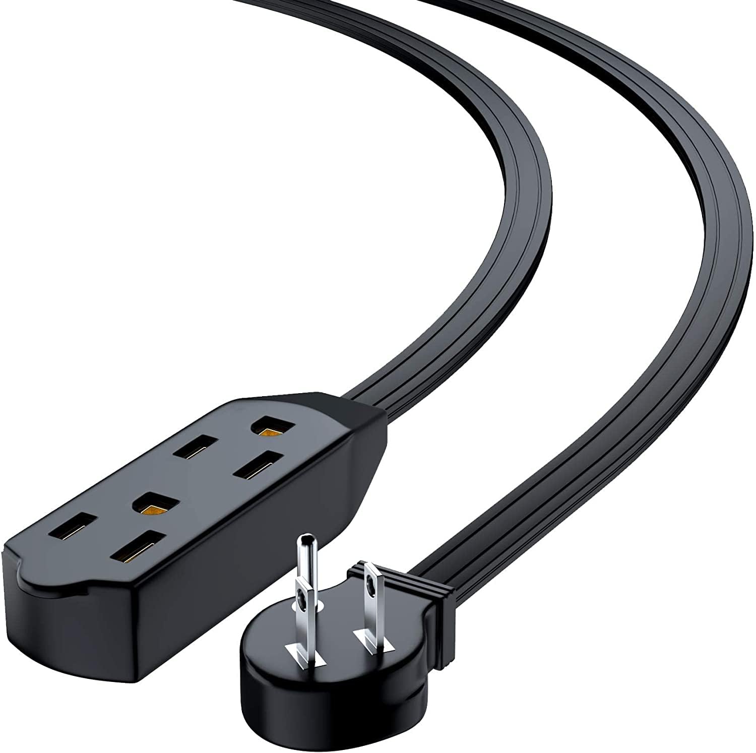 Alt View 2. Maximm - 15 ft Flat Plug Extension Cord/Wire, Multi Outlet - 3 Prong Angled Plug Extension Cord - UL Certified - Black.