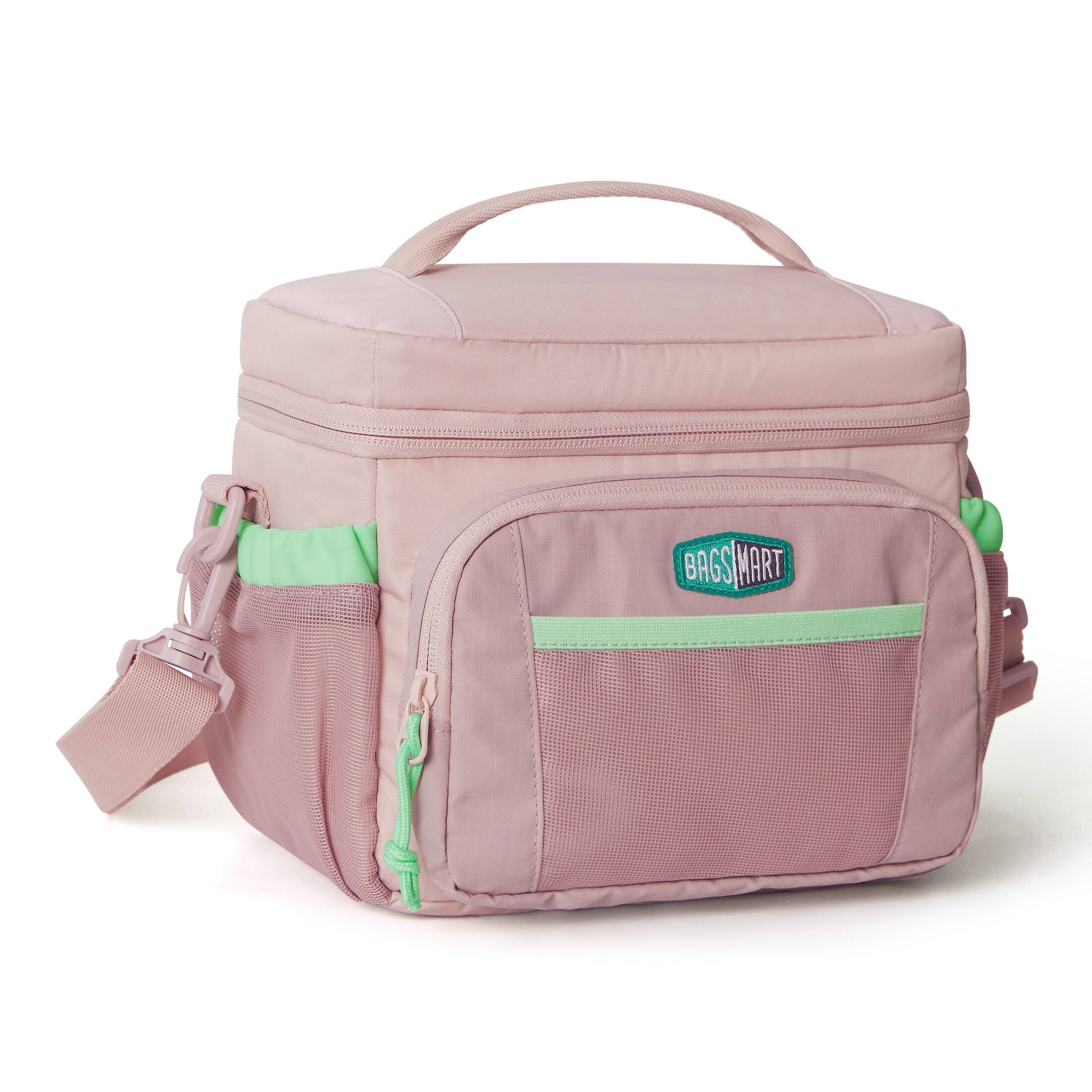 Left. Bagsmart - Focus Lunch Bag Insulated Meal Prep Tote for Work School Travel, 6L Leak-Proof Small Bag with Crossbody Strap - Pink.
