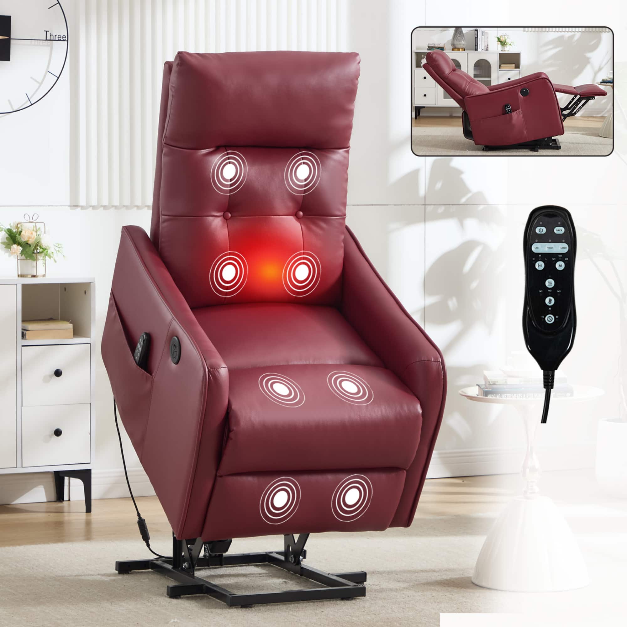 GOODSILO - Single Motor Power Lift Recliner Chair with Massage and Heat Functions for Enhanced Comfort and Relaxation - Red
